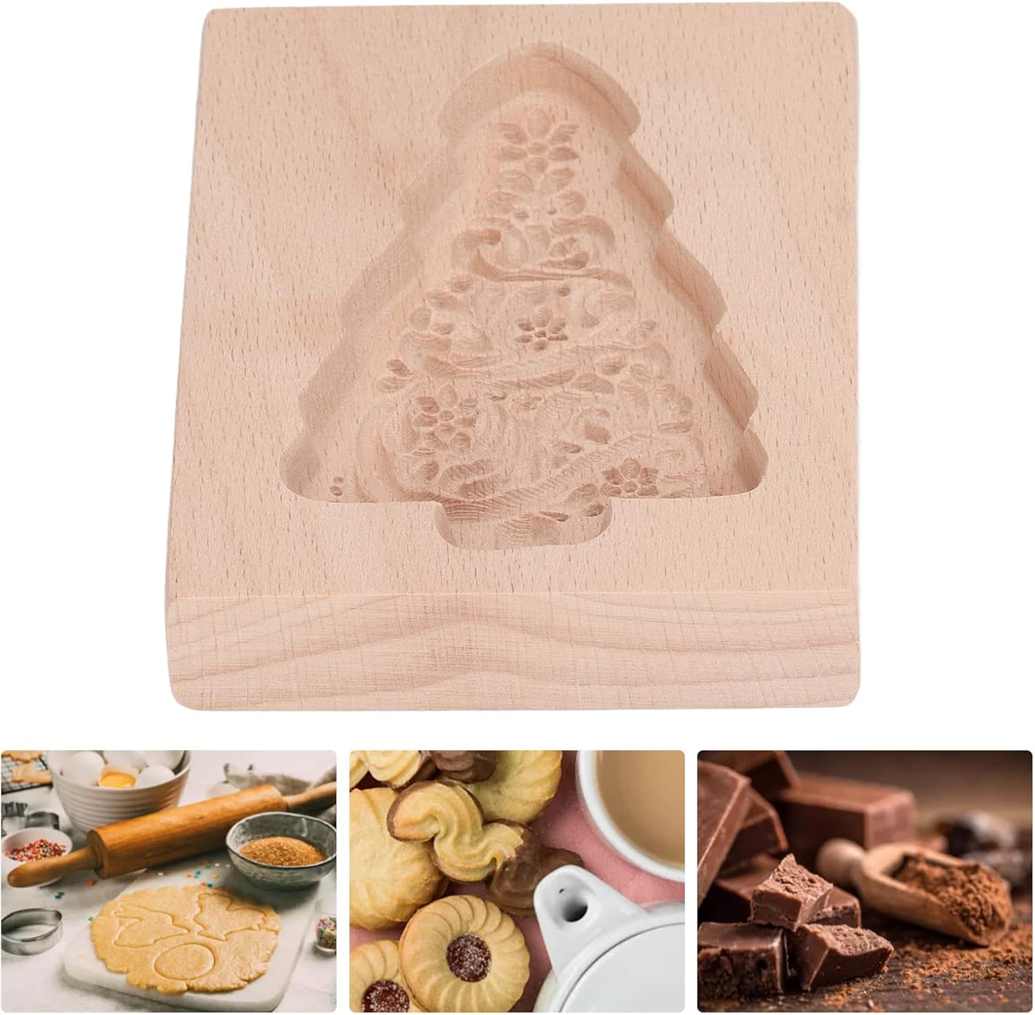 Carved Wooden Cookie Cutter with Xmas Tree Design