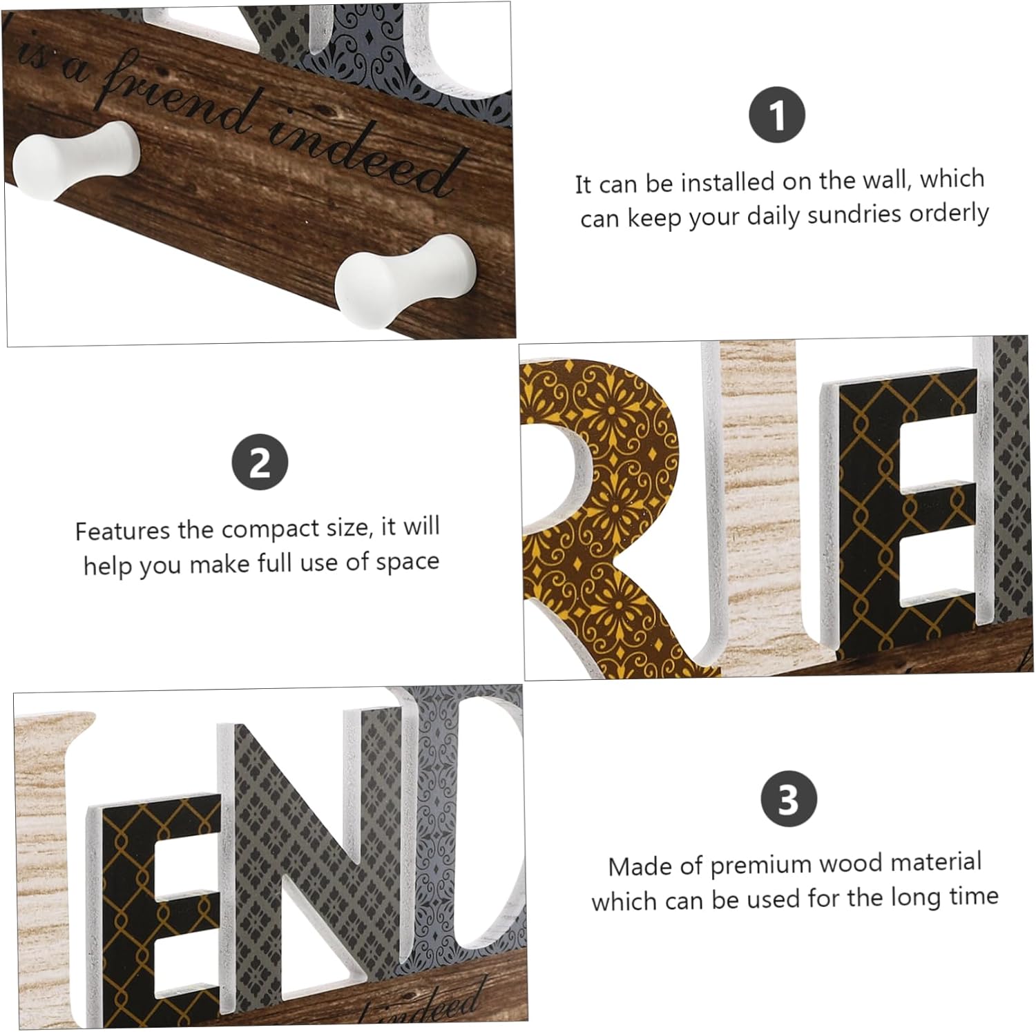 PRETYZOOM 1pc Wooden Wall Storage Hook for Coats Hats Keys