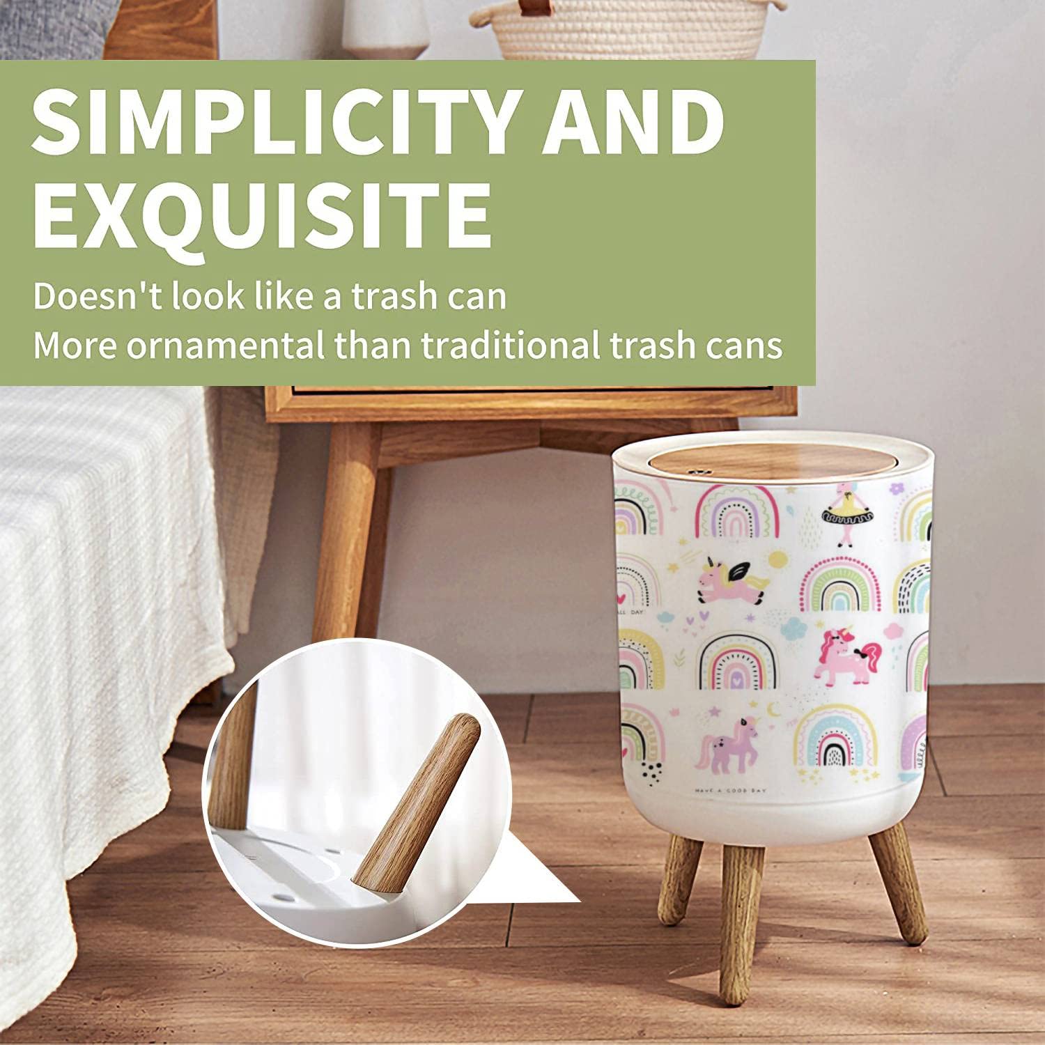 Small Trash Can with Lid Rainbow Design 18 Gallon