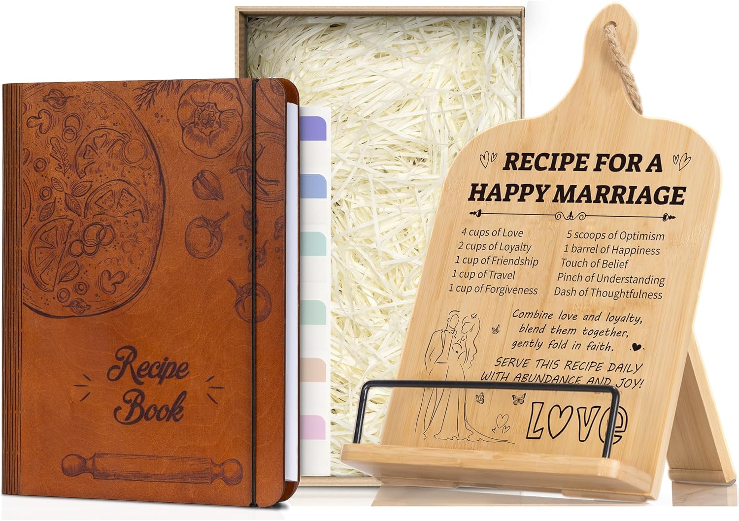 Wedding Gifts Cookbook Stand for Couple Woodcover Blank Recipe Book