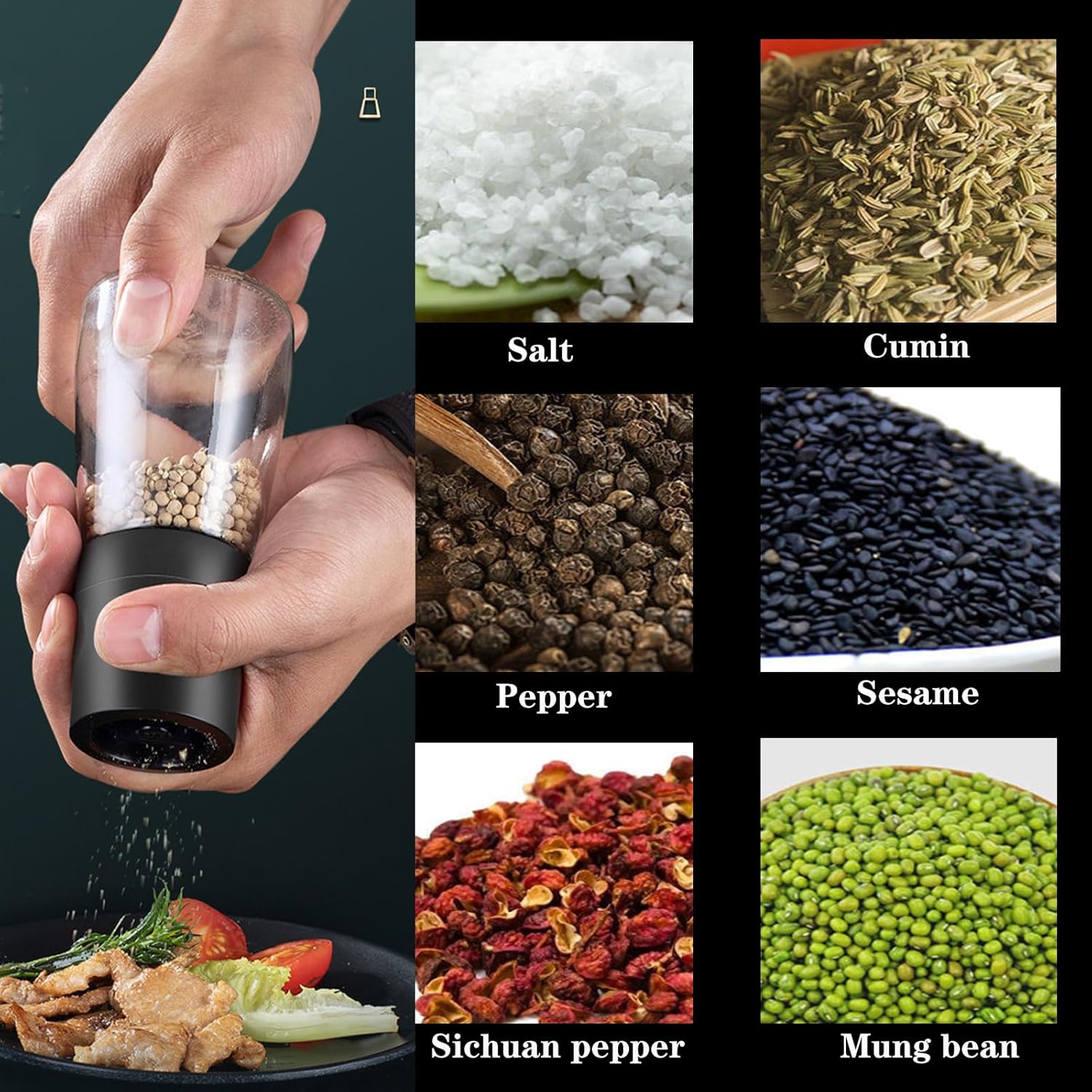 ANDONG Salt Pepper Grinder Set of 2 Black White