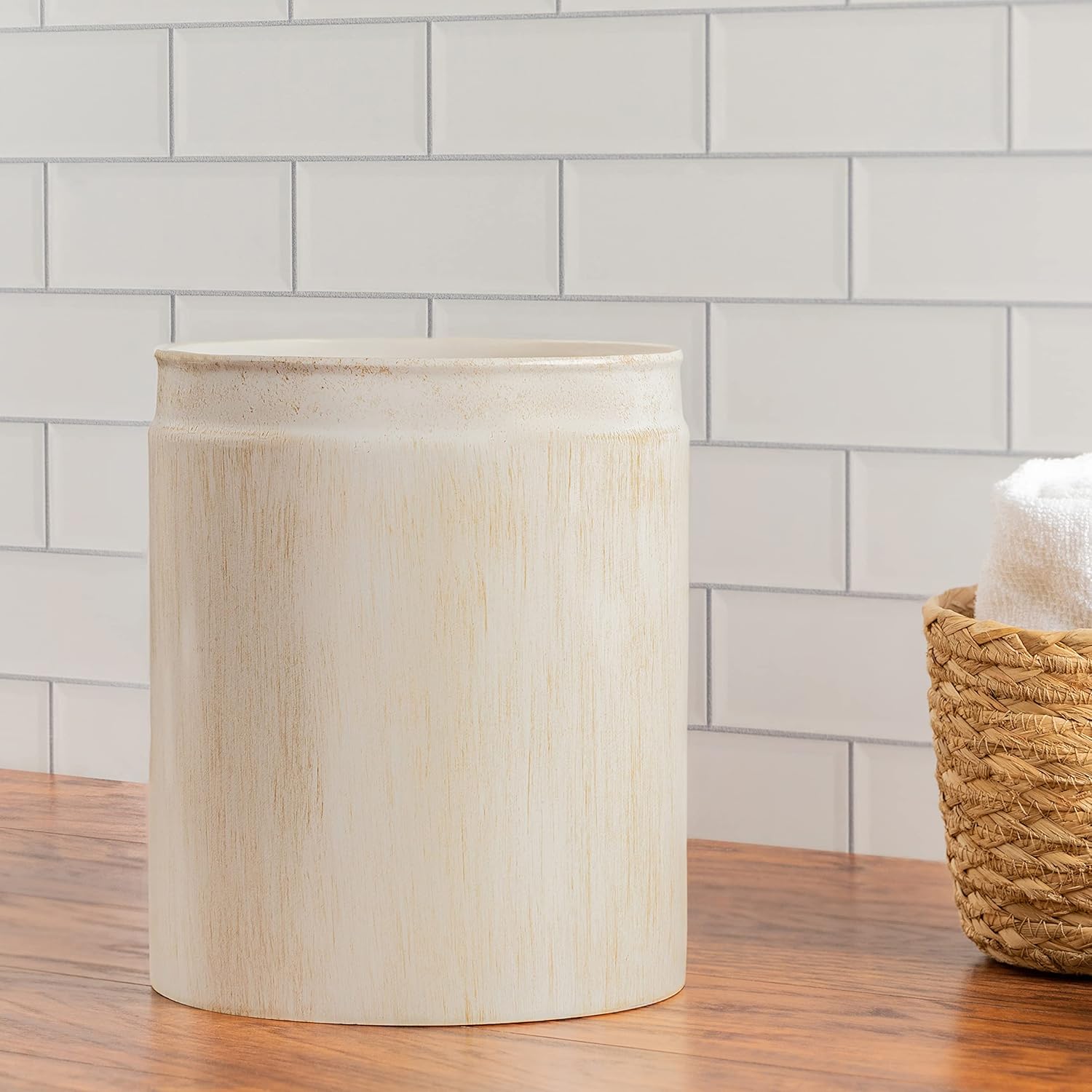 Rustic Luxe Small Bathroom Trash Can - Modern Farmhouse Decor