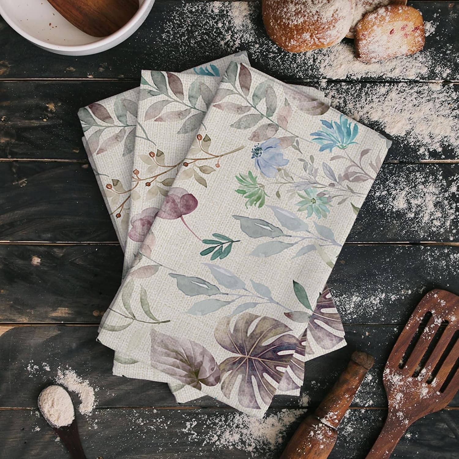 ZOE GARDEN Tropical Leaves Dish Towels 4-Pack 18x28 Microfiber Kitchen Cleaners