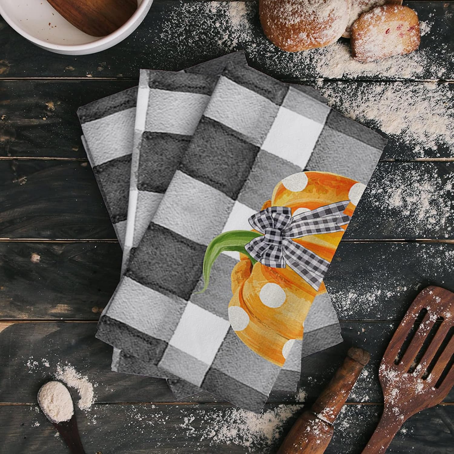 ZOE GARDEN Pumpkin Plaid Kitchen Towel 18x28 Quick Dry Durable