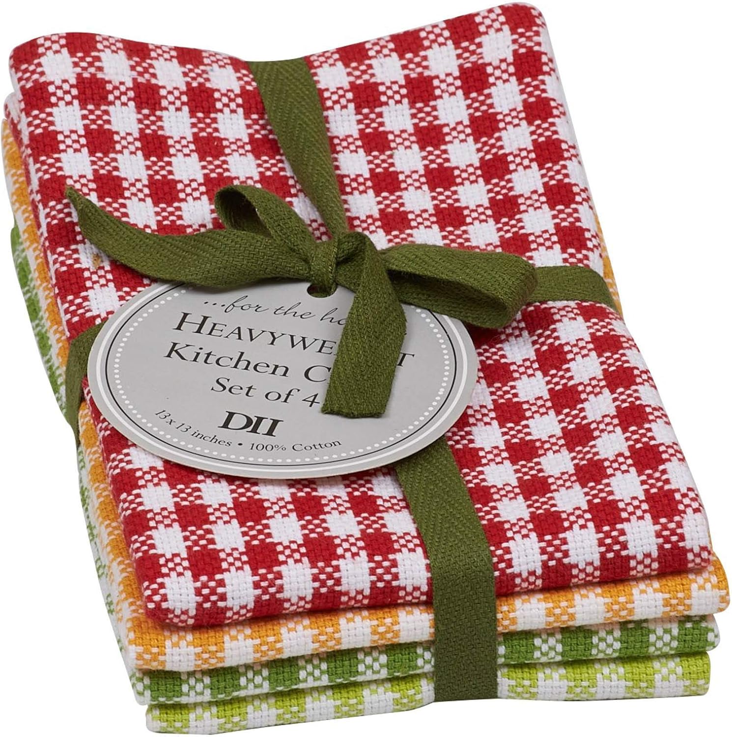 DII Heavy Duty Dish Cloths 4 Pack Cotton 13x13 Gingham Check