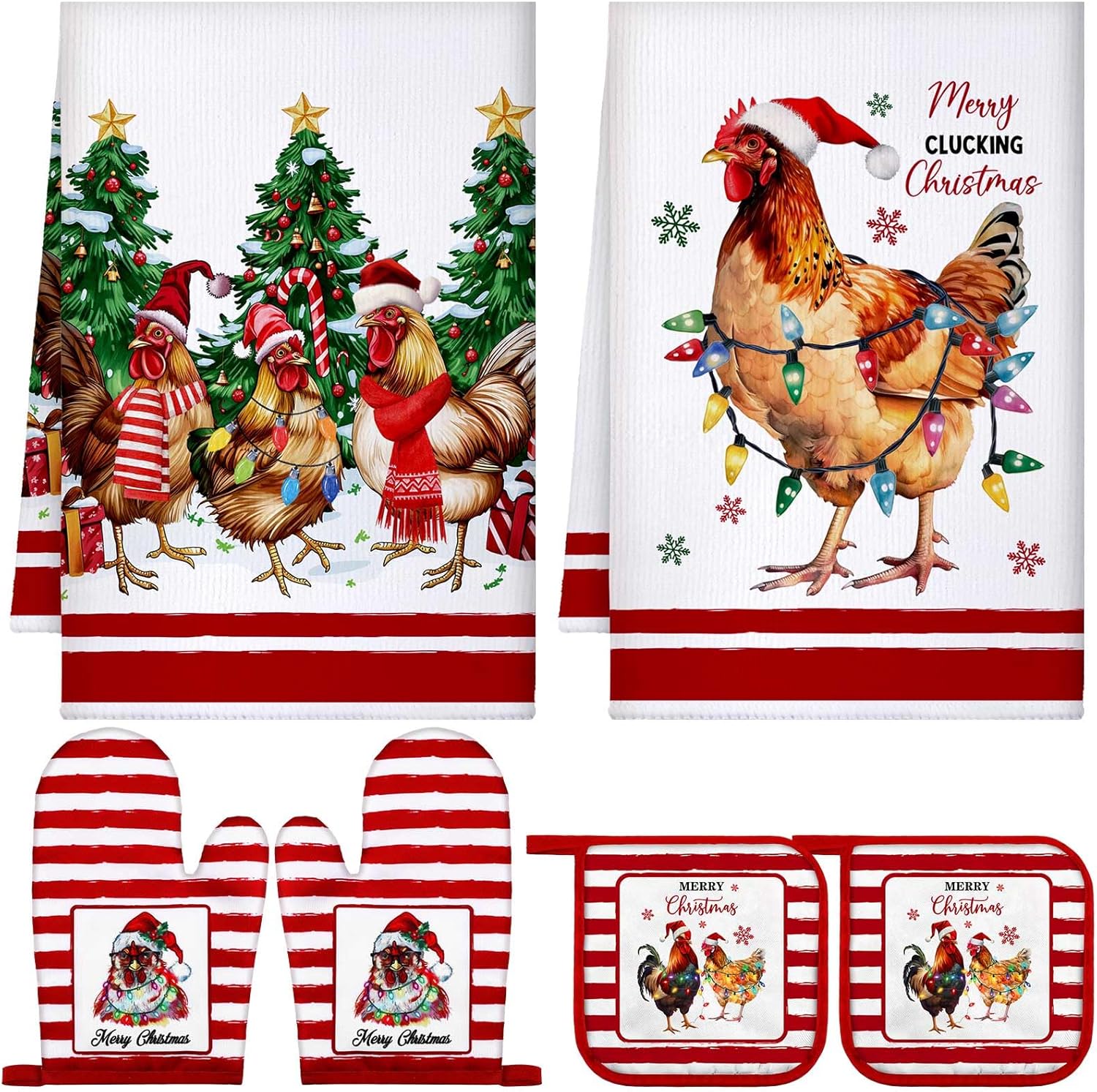 Leinuosen Farmhouse Rooster Oven Mitts and Pot Holders Set