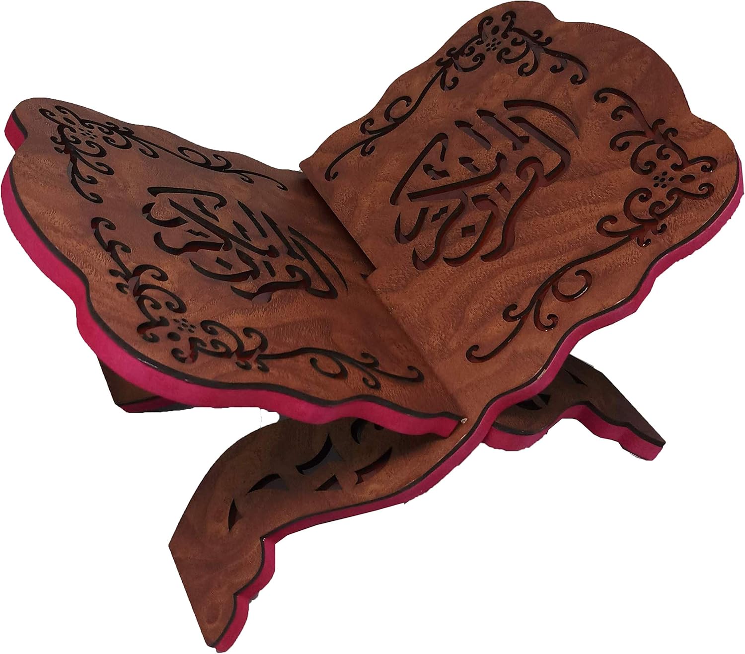 Al-Ameen Wooden Quran Book Stand with Calligraphy Design Brown Small