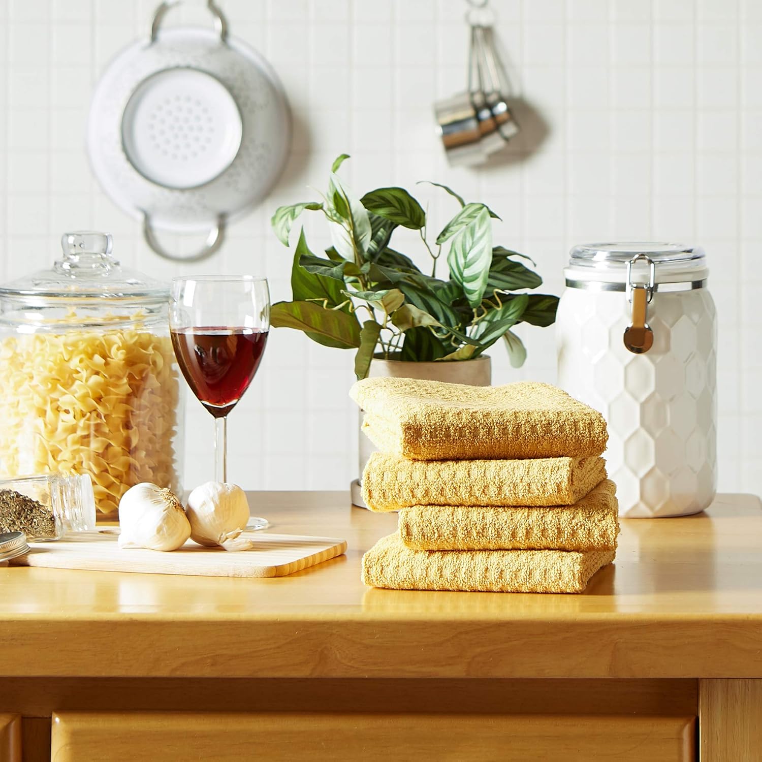 DII Basic Terry Waffle Dish Towel Set 4 Piece Mustard