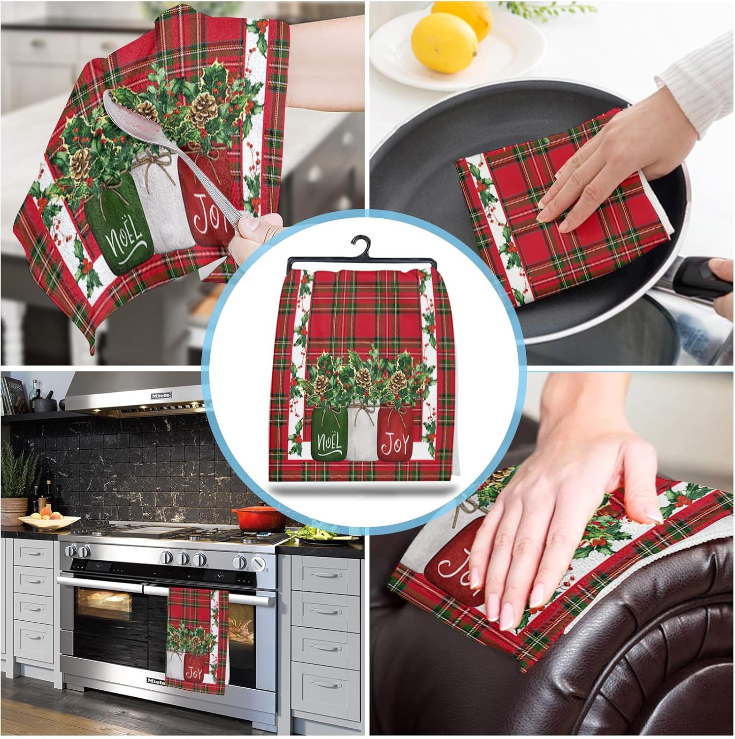 ZOE GARDEN Christmas Lattice Kitchen Towels 2-Pack 18x28 Red Buffalo Design