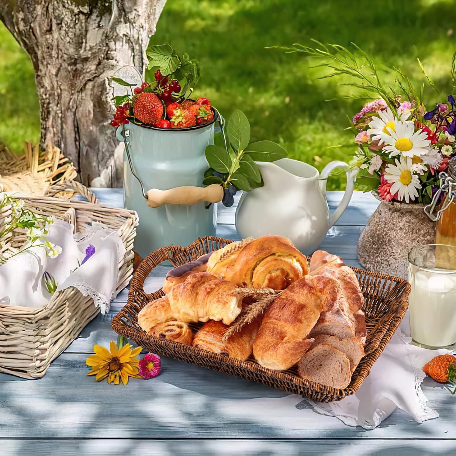 TOPZEA 3 Pack Wicker Bread Baskets with Handles 1