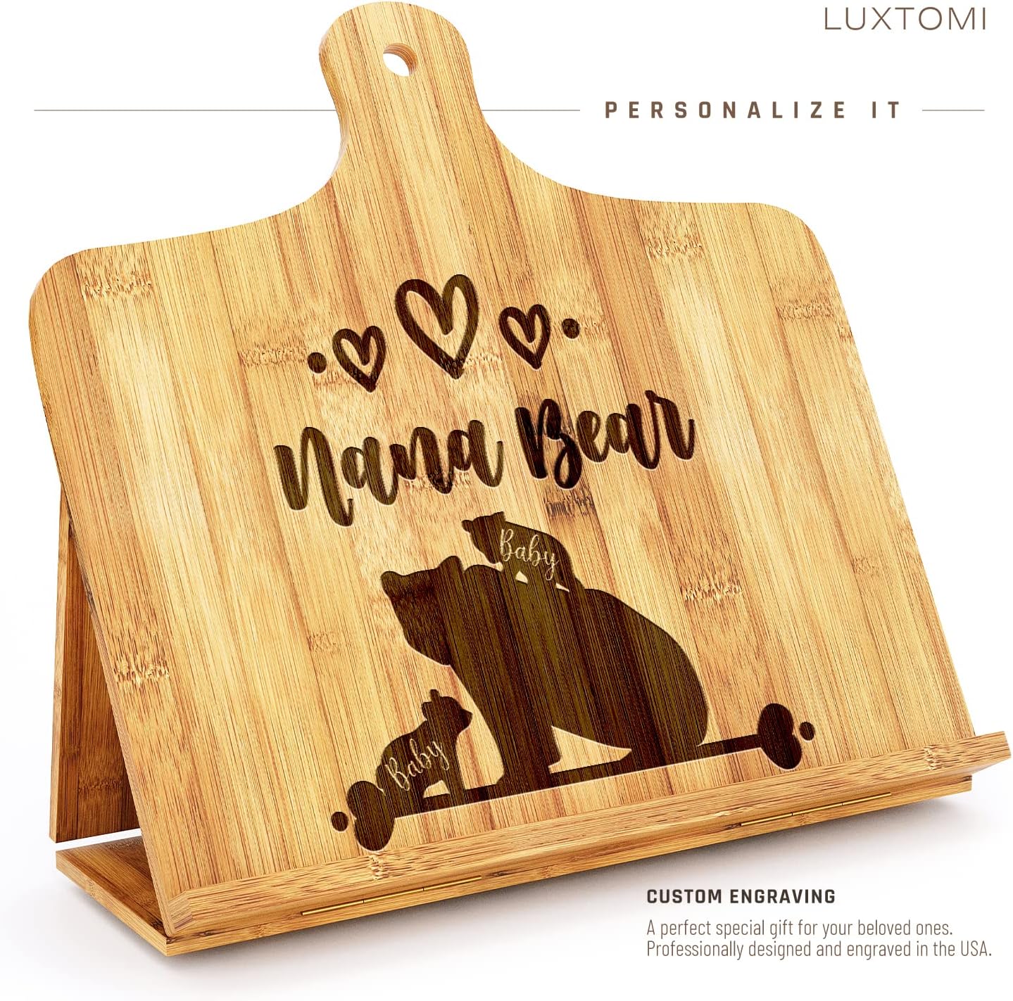 LUXTOMI Engraved Nana Bear Cookbook Stand