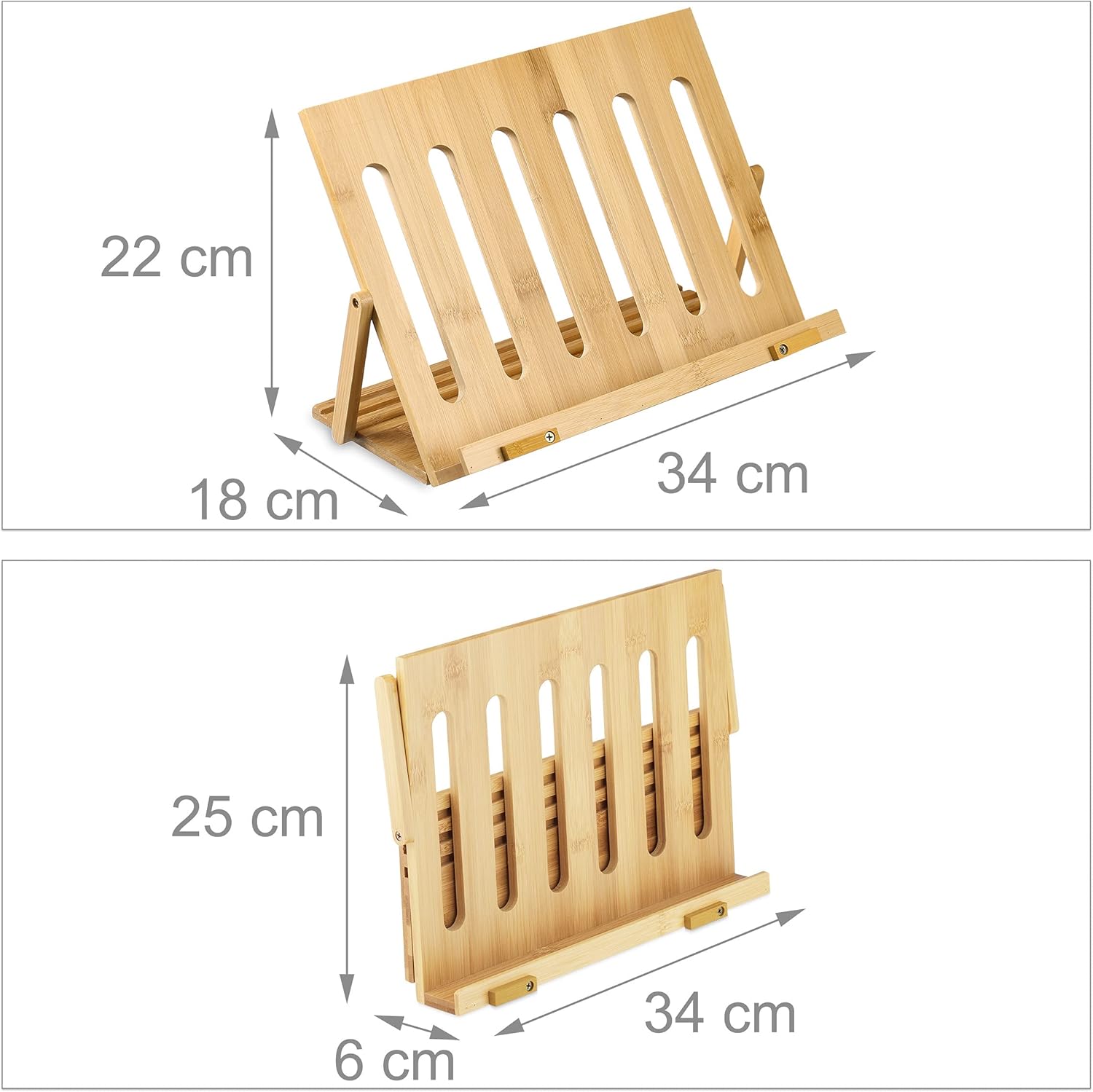 Relaxdays Bamboo Book Stand - 3 Angle Levels Foldable