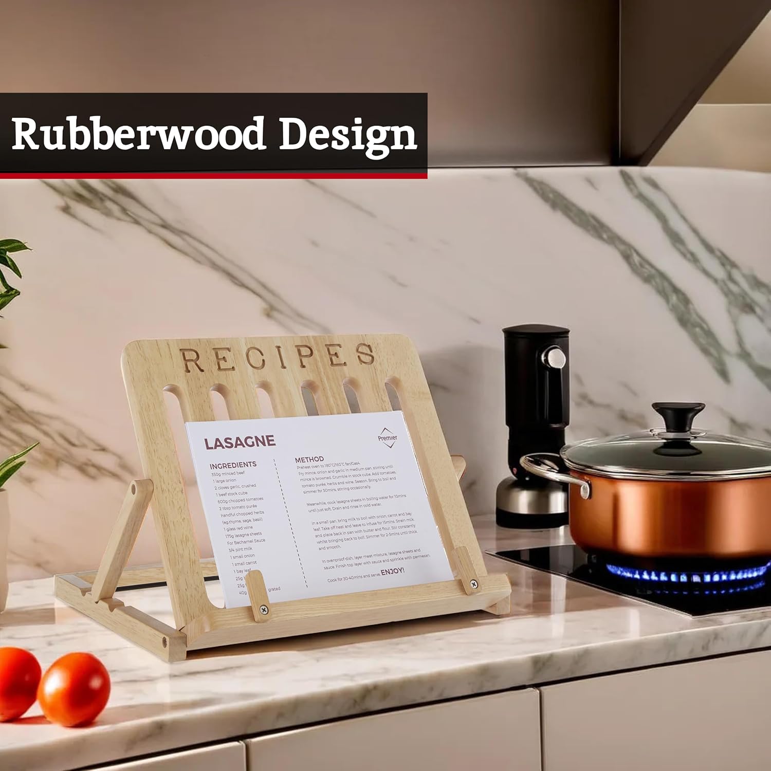 Premier Rubberwood Book Stand for Kitchen Desk