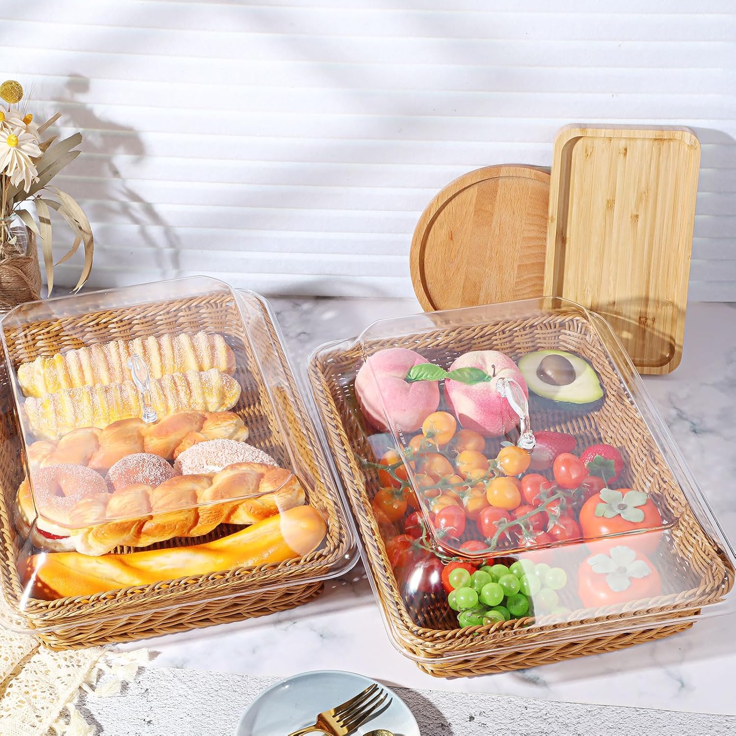 Mumufy 2 Pack Wicker Bread Basket with Acrylic Lid 1
