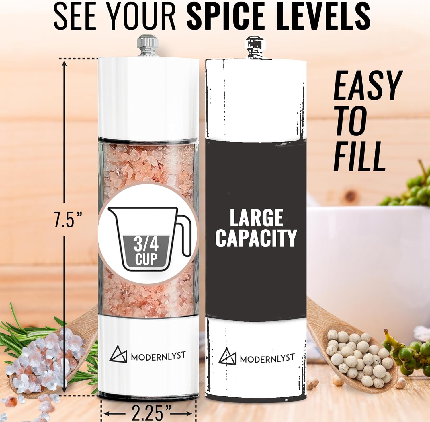 Modernlyst Manual Salt Pepper Grinder Set of 2