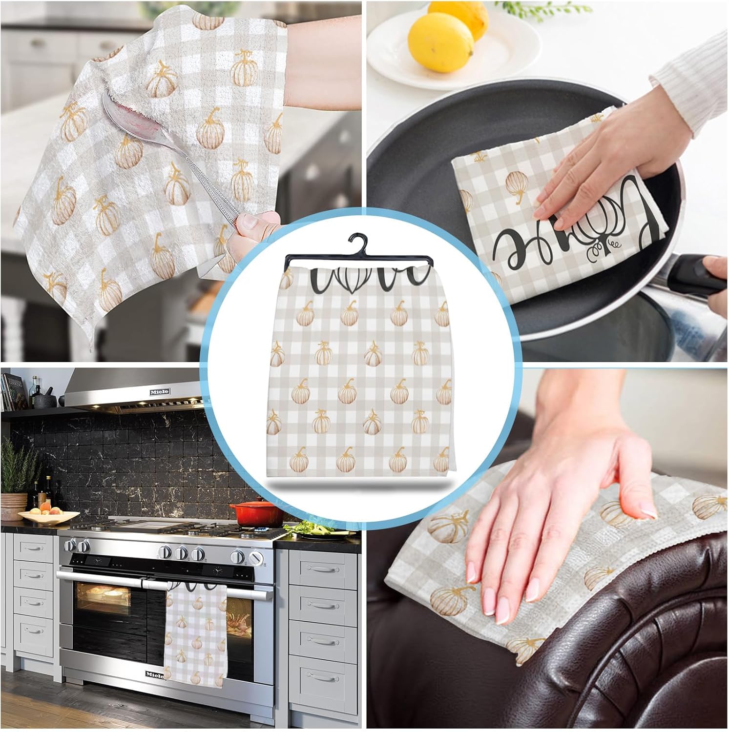 ZOE GARDEN Thanksgiving Love Kitchen Towel 18x28 Plaid Quick Dry Absorbent Durable