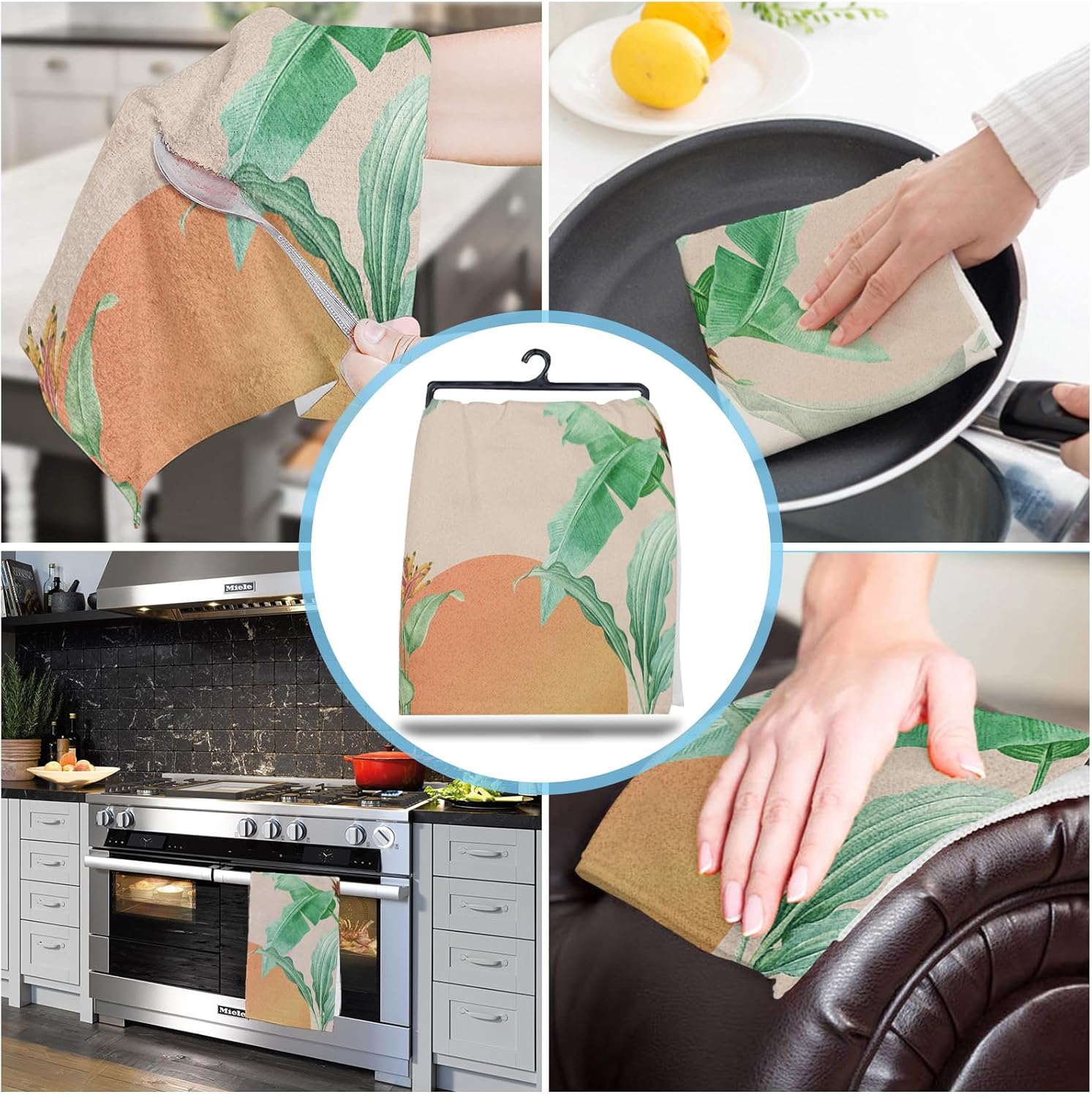 ZOE GARDEN Modern Leaves Kitchen Towels 4-Pack
