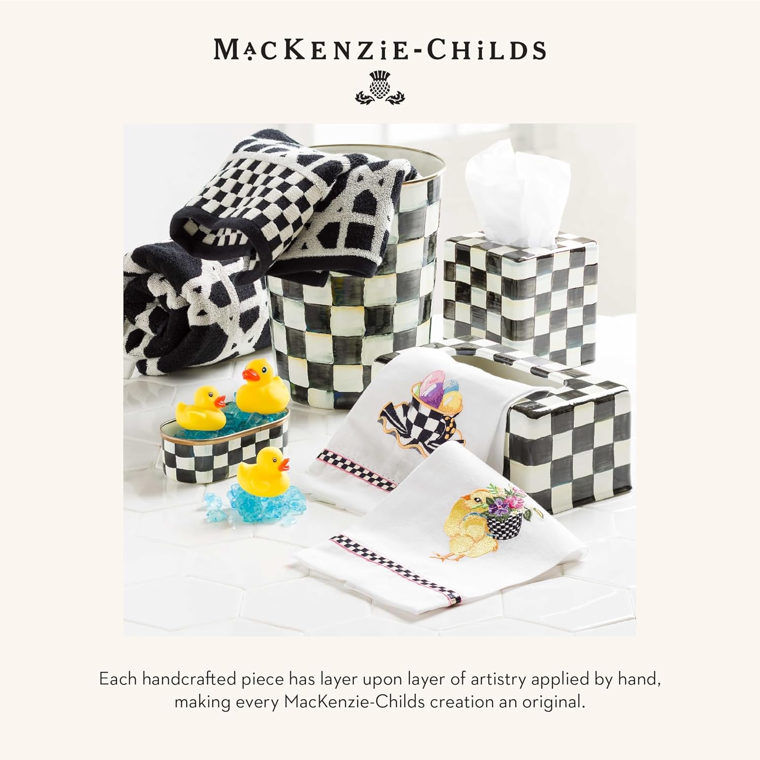 MacKenzie-Childs Enamel Waste Bin Tissue Box Cover Set