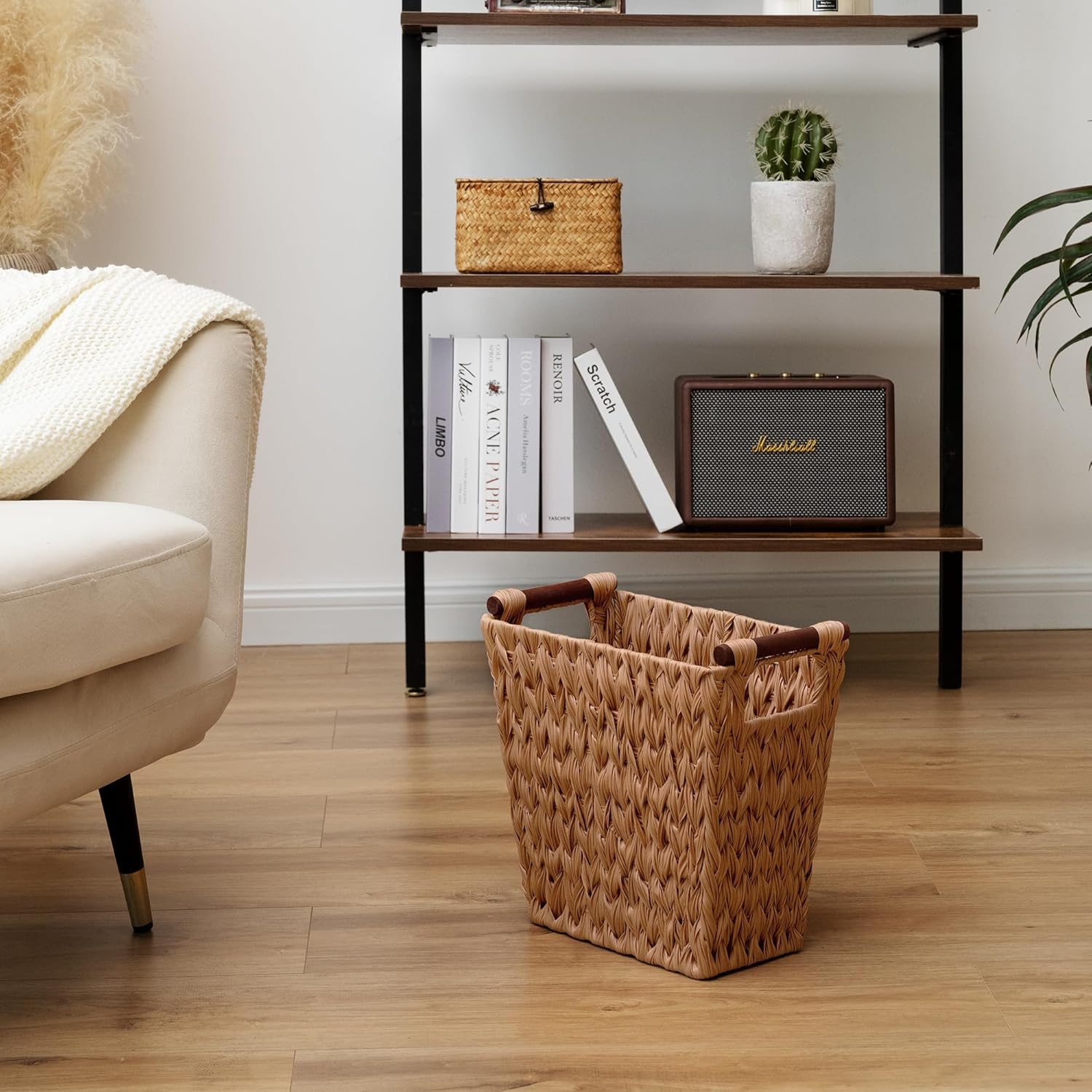 GRANNY SAYS Caramel Orange Woven Trash Can with Handles