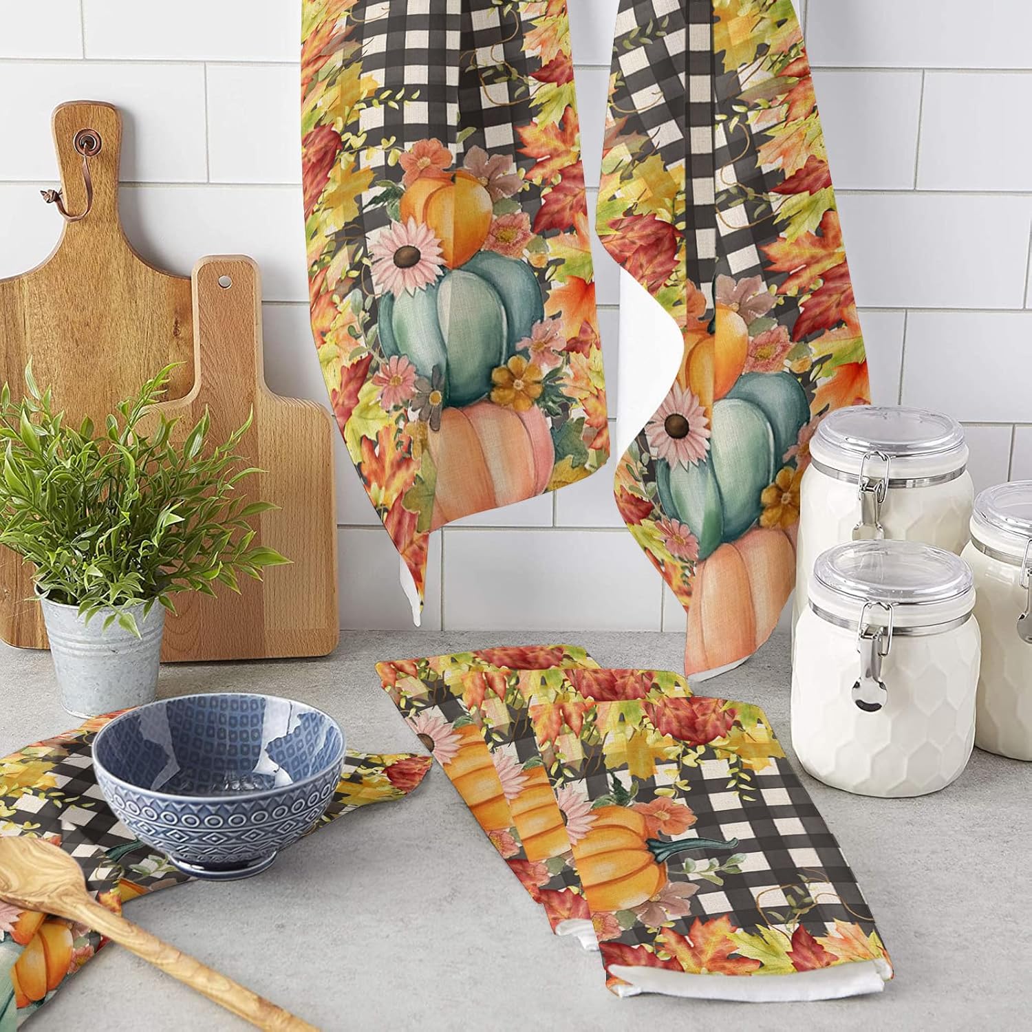 ZOE GARDEN Autumn Pumpkin Kitchen Dish Towels 18x28 Rustic Farmhouse Design 1-PC