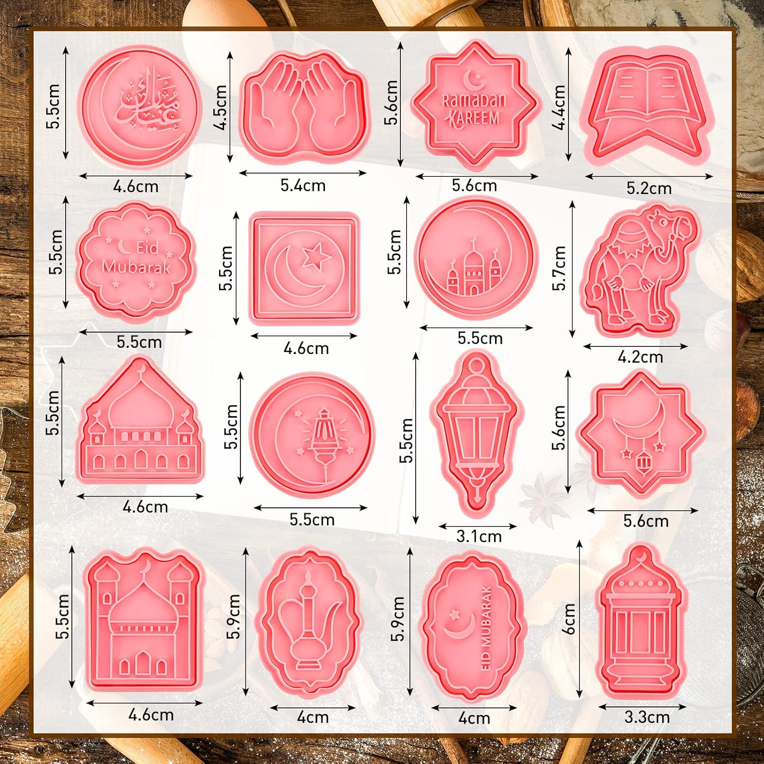 Honeydak 16-Piece Eid Mubarak Cookie Cutters Set 1
