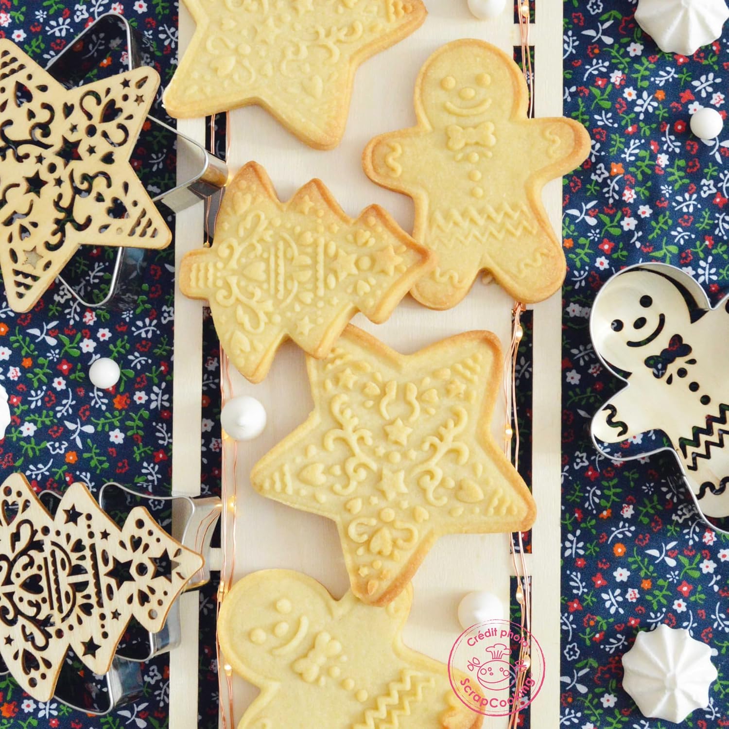 ScrapCooking 3 Wooden Christmas Cookie Cutters and Embossers Set