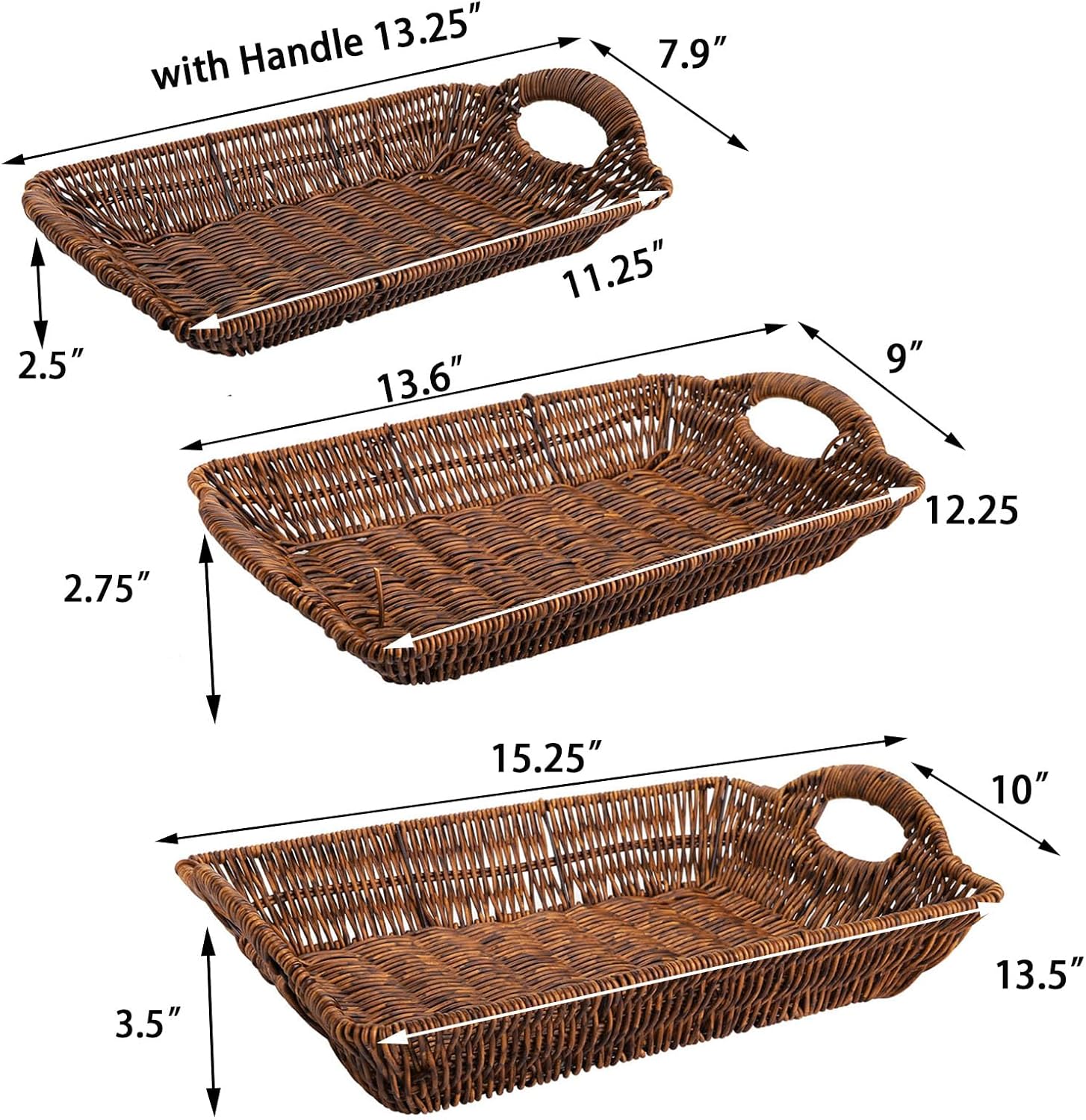 TOPZEA 3 Pack Wicker Bread Baskets with Handles 1