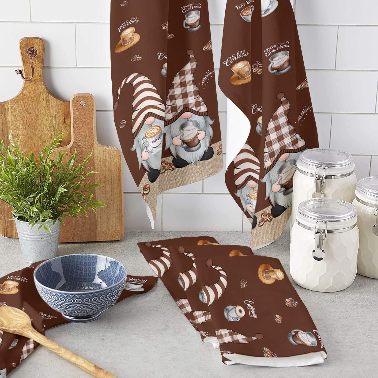 ZOE GARDEN Brown Gnome Kitchen Towels 2 Pack