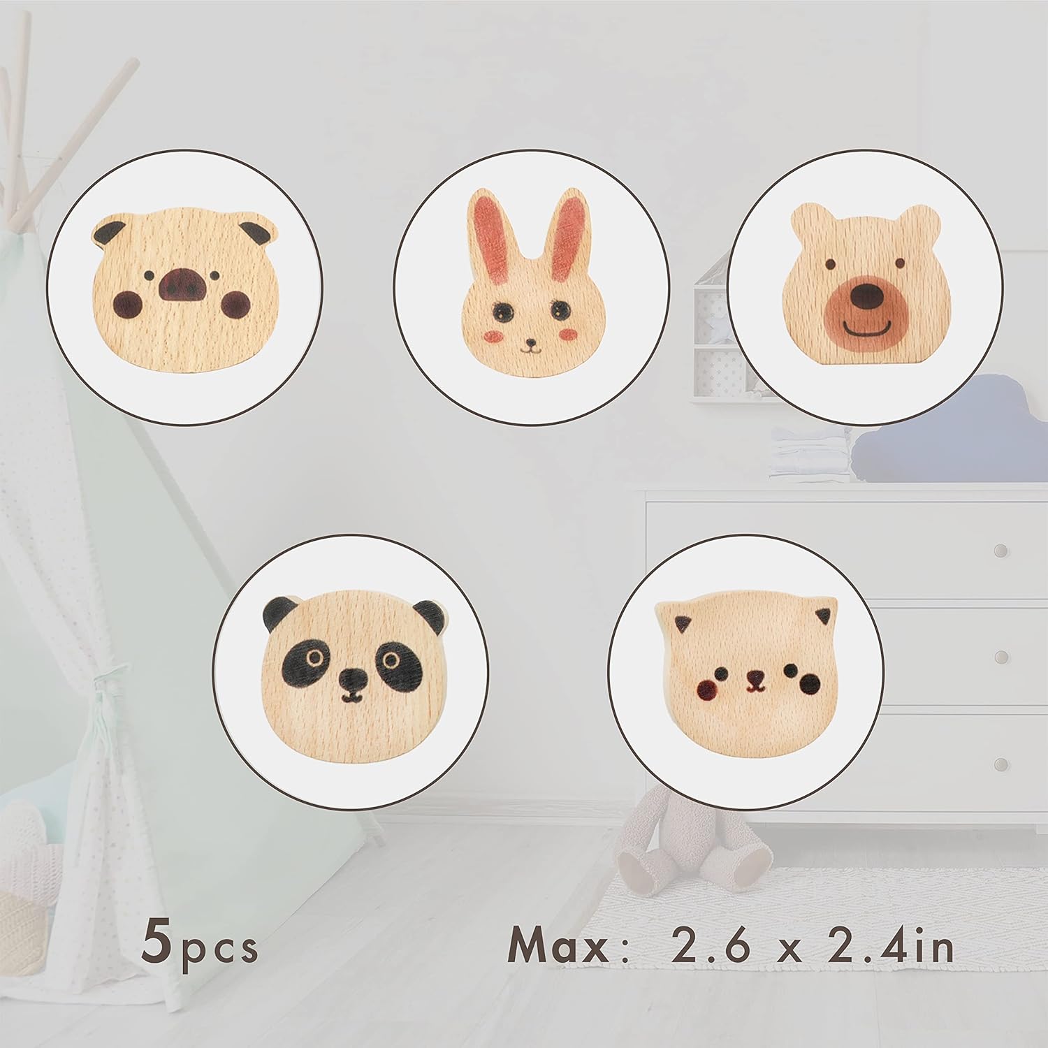 WONQEXZ Set of 5 Wooden Animal Wall Hooks