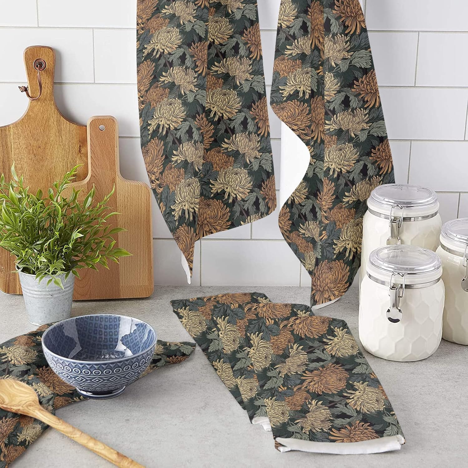ZOE GARDEN Dahlia Flower Dish Towels 2-Pack 18x28 Country Kitchen Linens