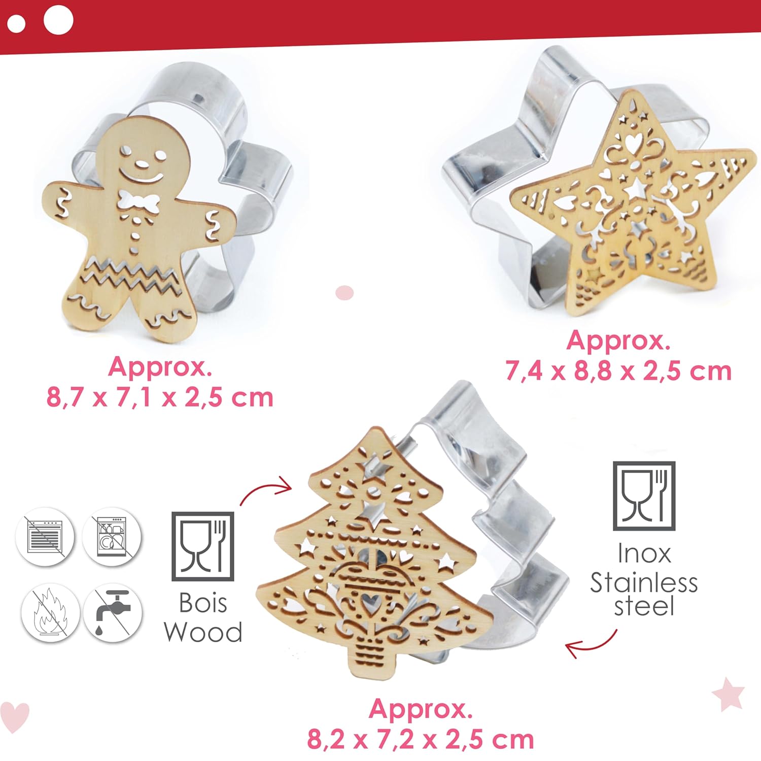 ScrapCooking 3 Wooden Christmas Cookie Cutters and Embossers Set