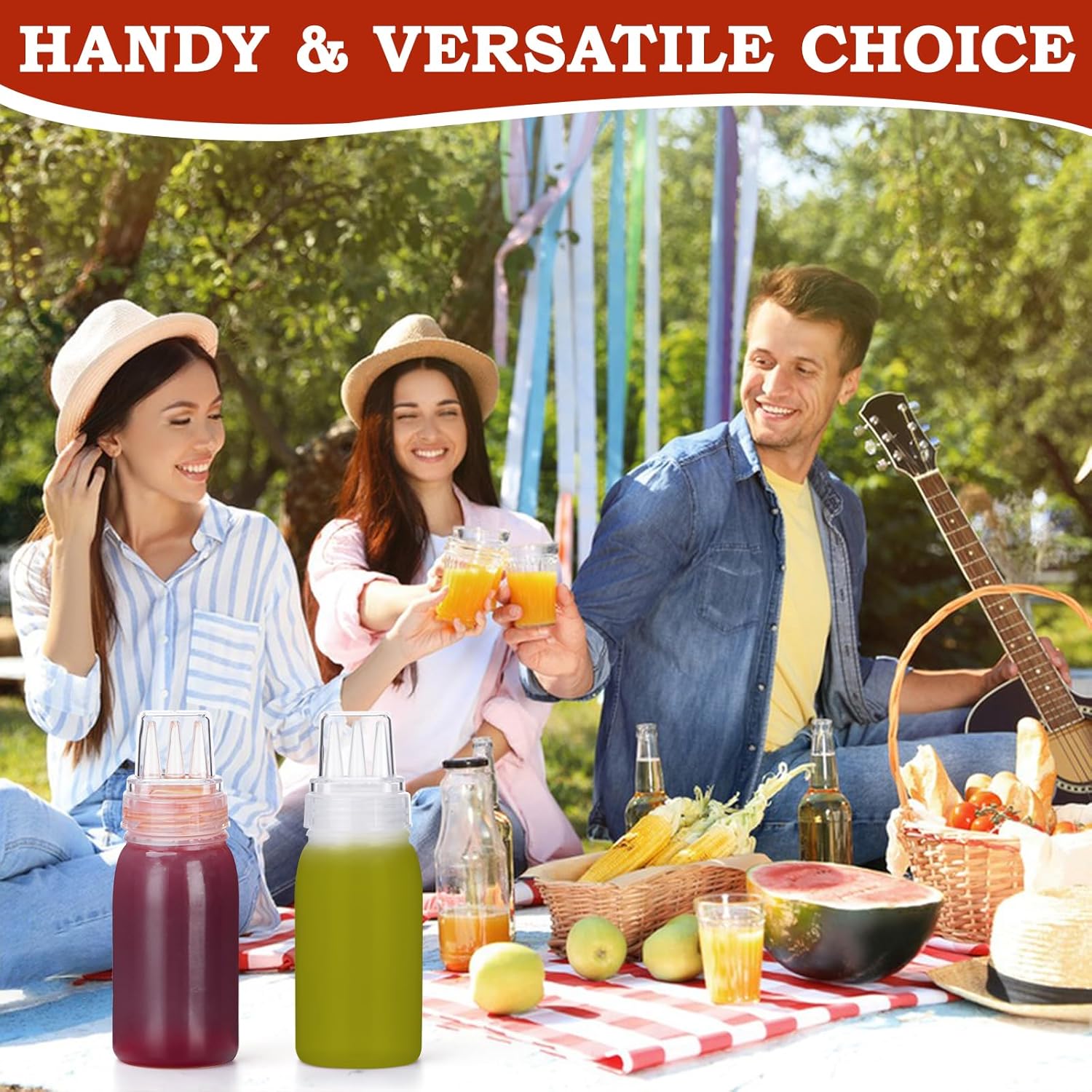 Uceoo 3-Hole Condiment Squeeze Bottles 2 Pack with 2 Funnels