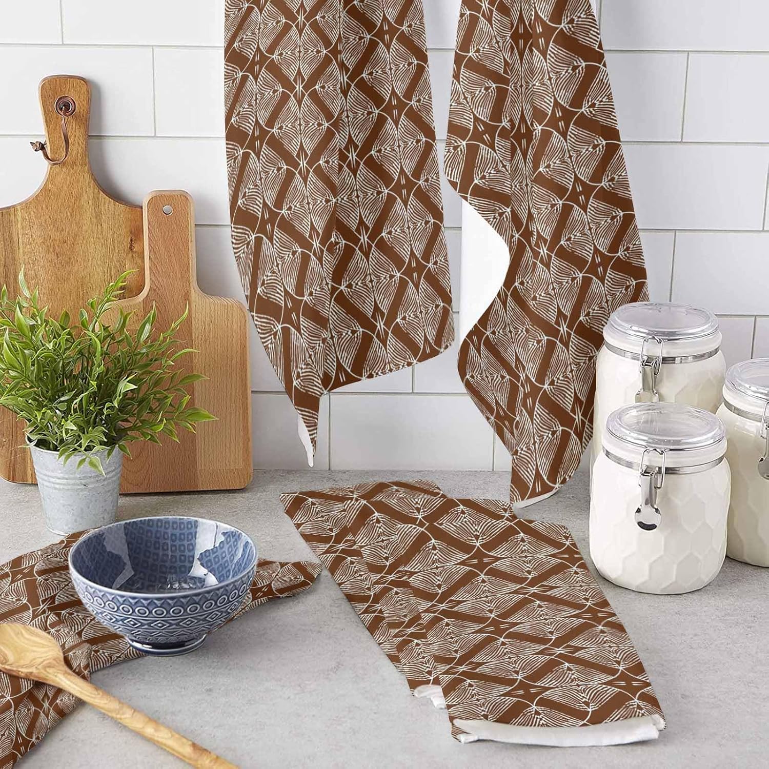 ZOE GARDEN Geometric Brown Dish Towels 4-PC Set