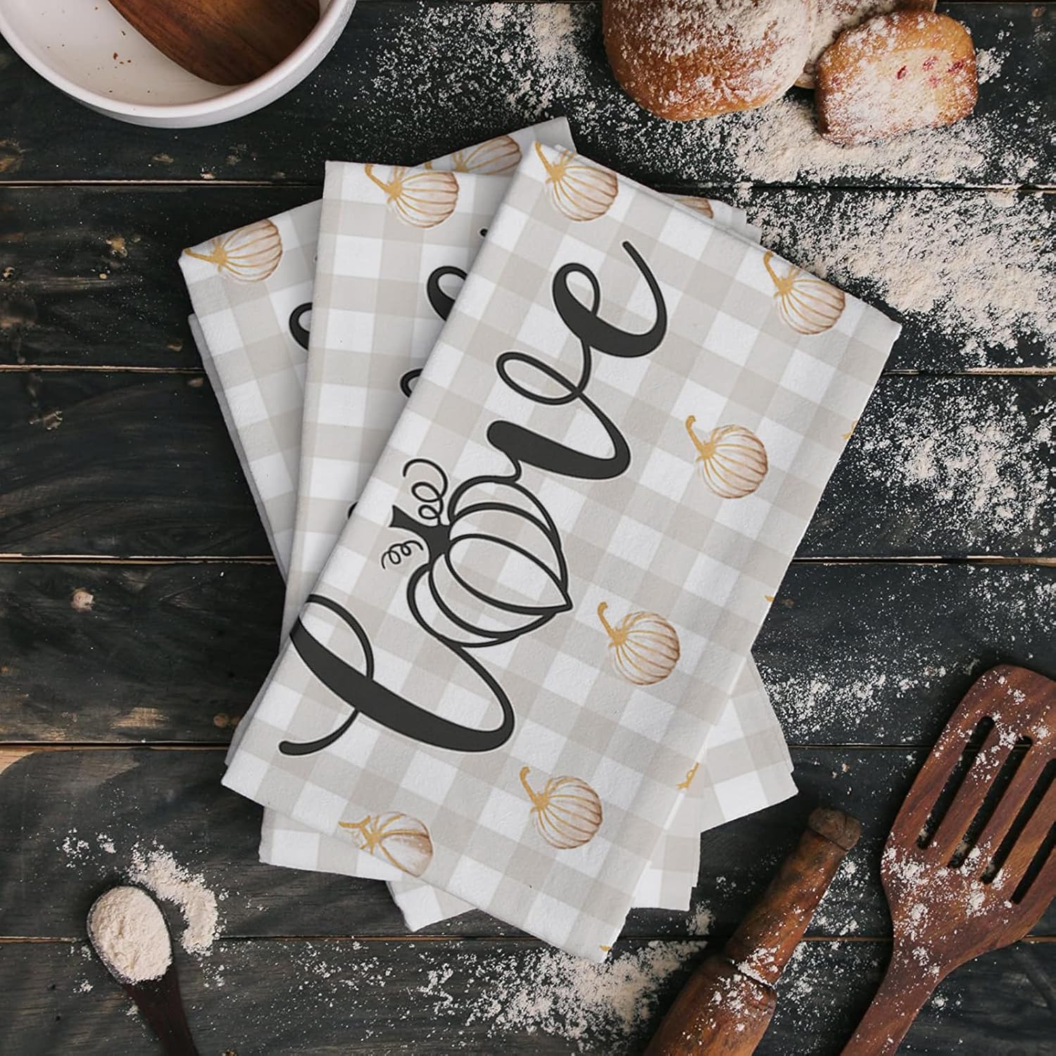 ZOE GARDEN Thanksgiving Love Kitchen Towel 18x28 Plaid Quick Dry Absorbent Durable