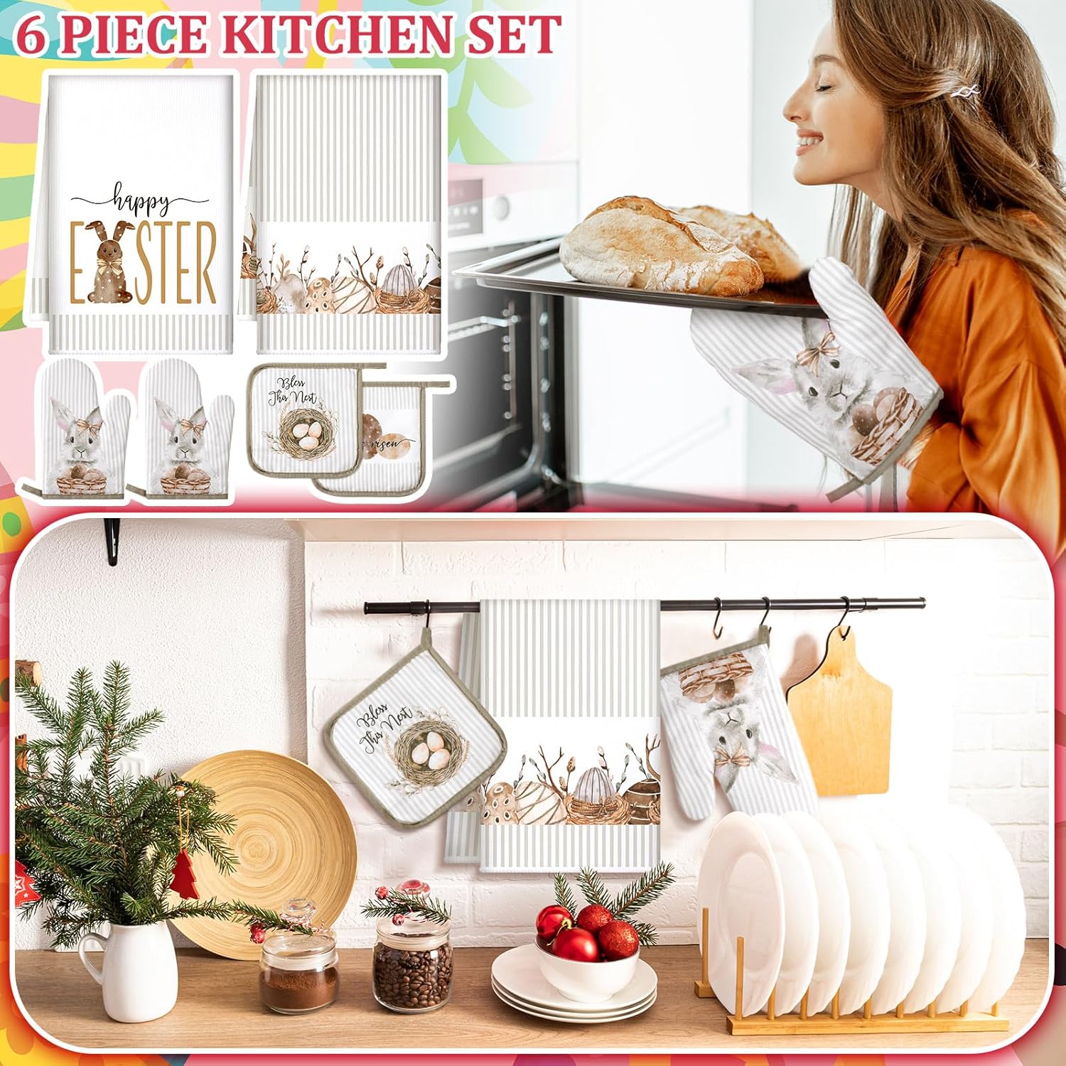Bencailor 6 Pcs Easter Kitchen Towel Set