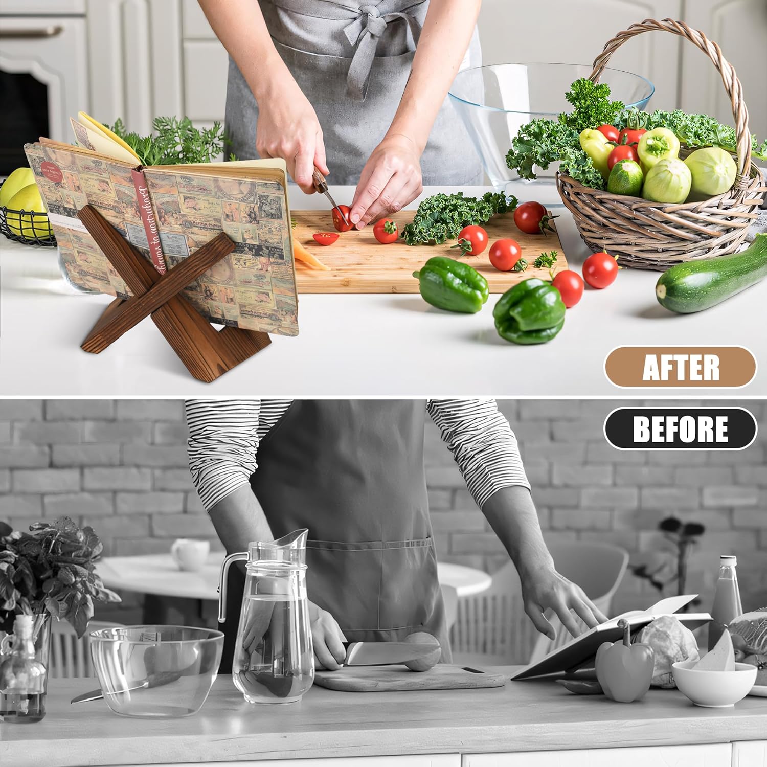 KLEVERISE 2 Set Wooden Cookbook Stands Dark Brown