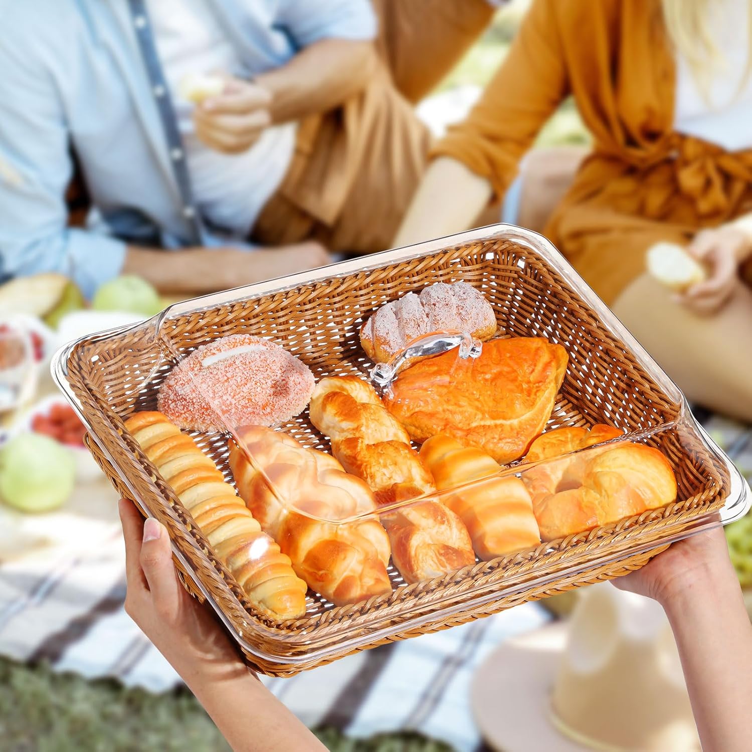 Mumufy 2 Pack Wicker Bread Basket with Acrylic Lid 1