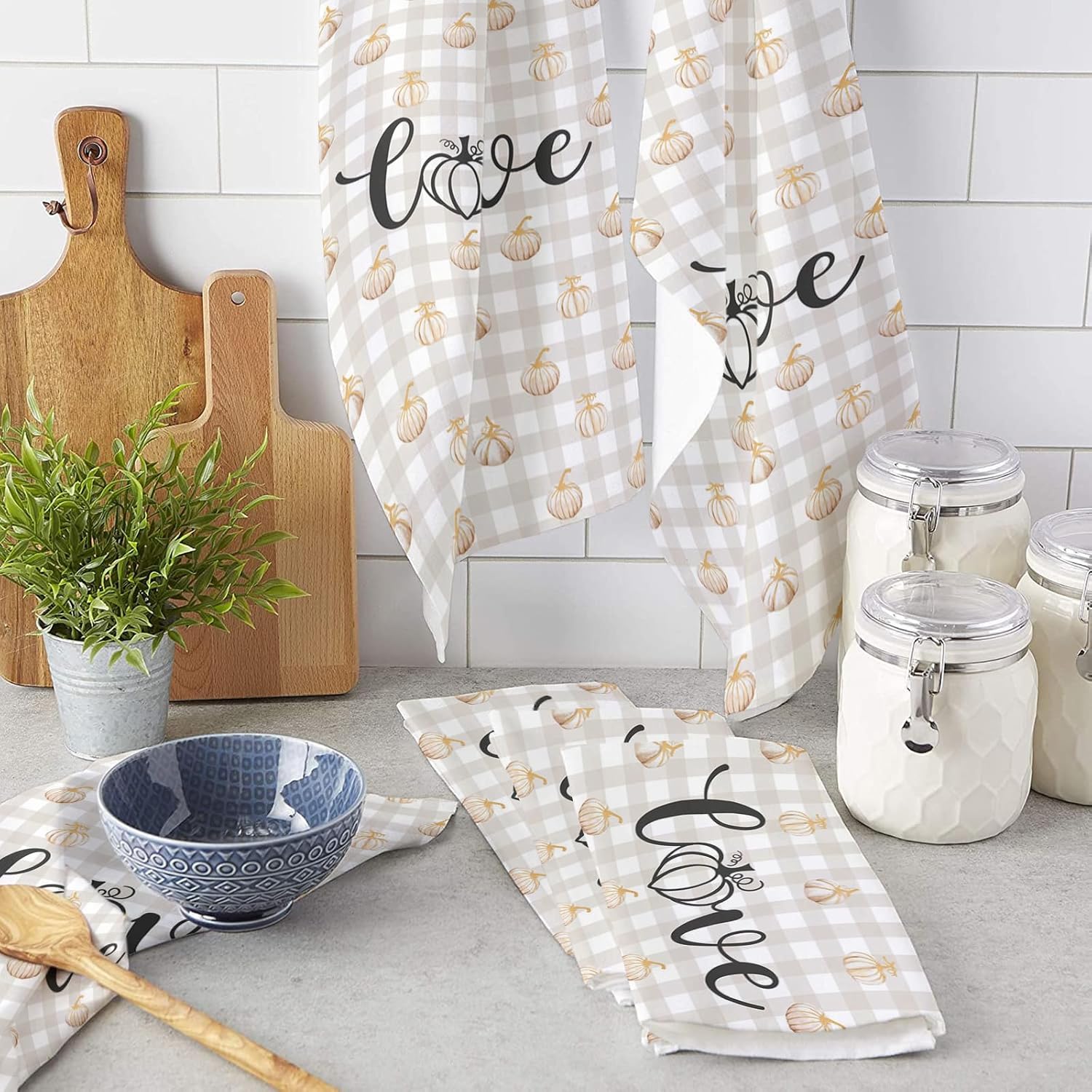 ZOE GARDEN Thanksgiving Love Kitchen Towel 18x28 Plaid Quick Dry Absorbent Durable