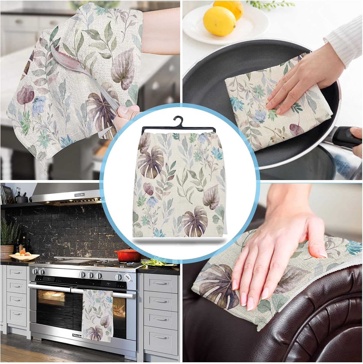 ZOE GARDEN Tropical Leaves Dish Towels 4-Pack 18x28 Microfiber Kitchen Cleaners