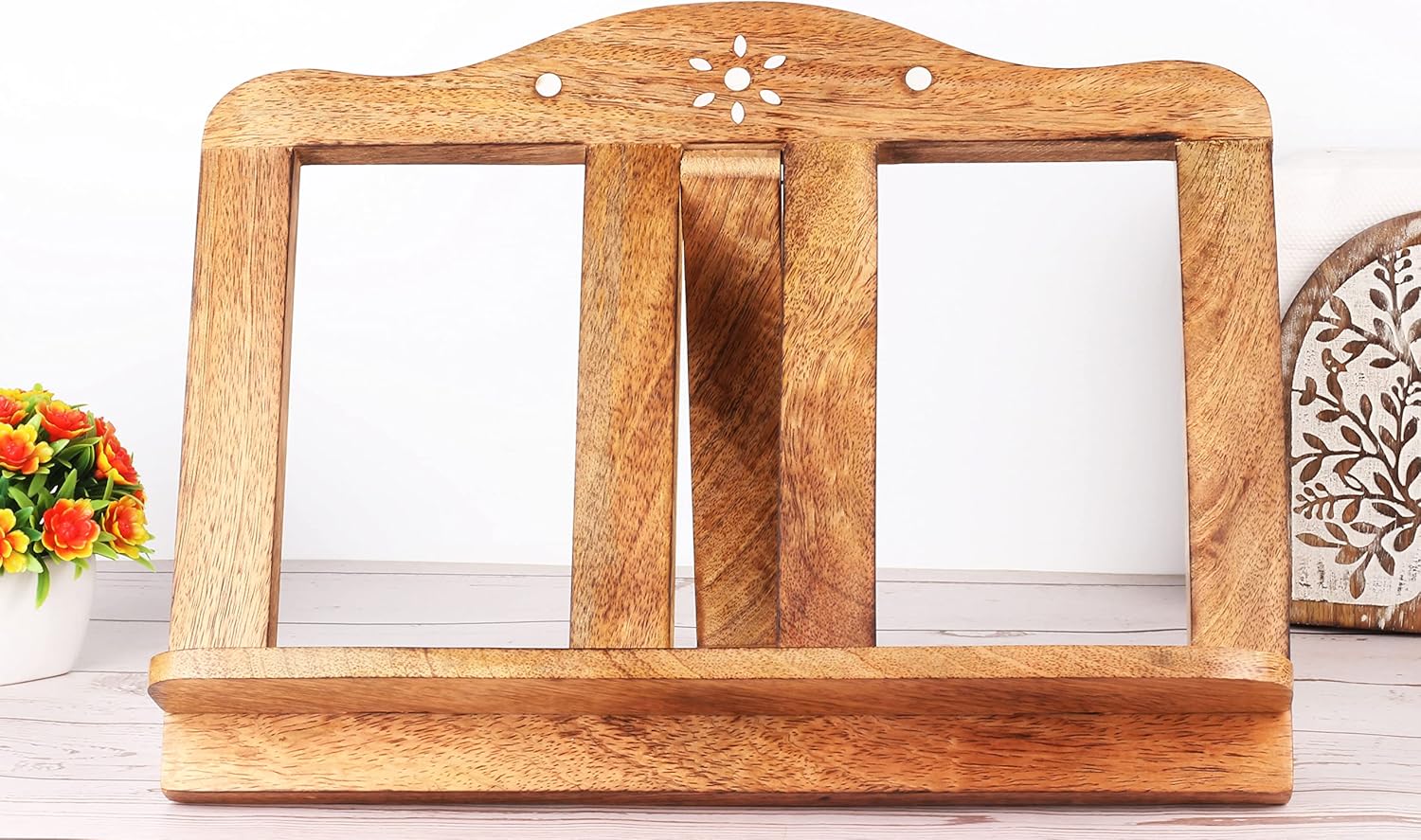 Mothers Day Gifts Wooden Cookbook Stand - Adjustable Foldable 1