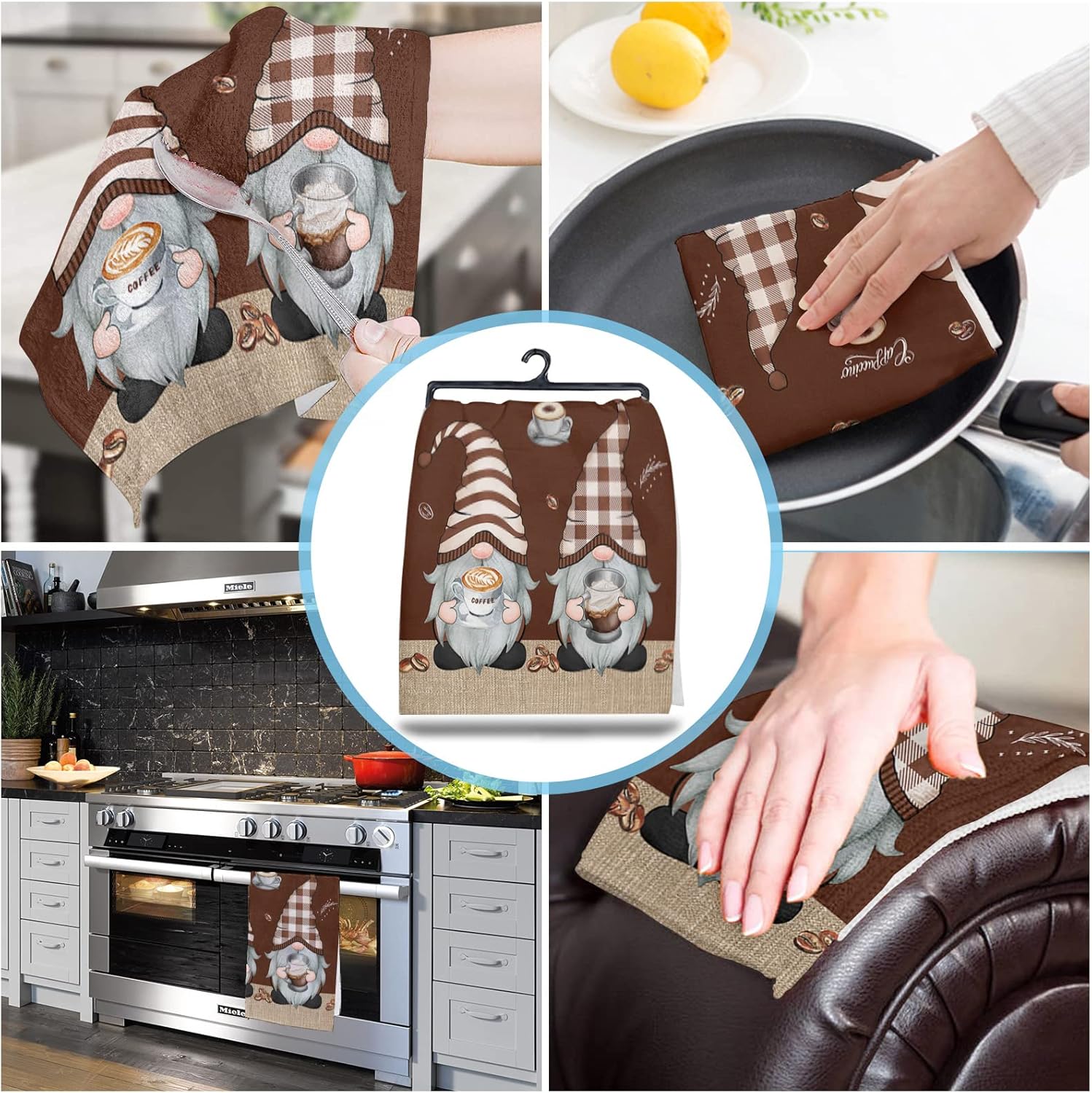 ZOE GARDEN Brown Gnome Kitchen Towels 2 Pack