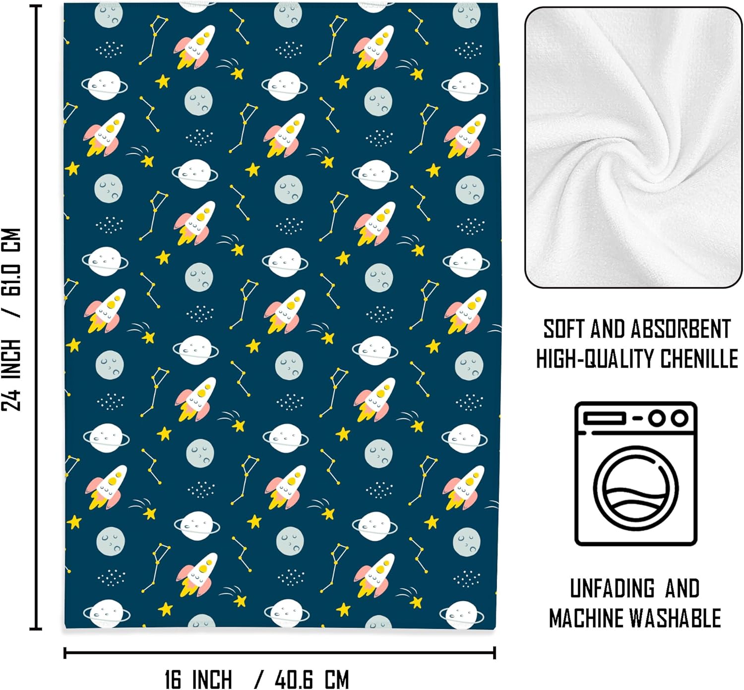 WFSM Outer Space Rocket Decorative Towels 16x24 Inches 1