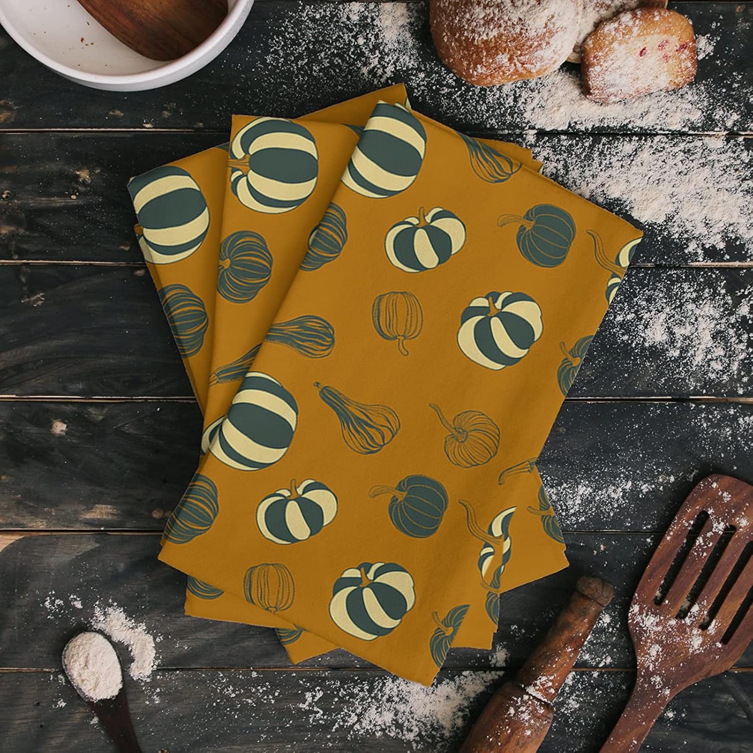 ZOE GARDEN Black White Pumpkin Dish Towel 18x28 1