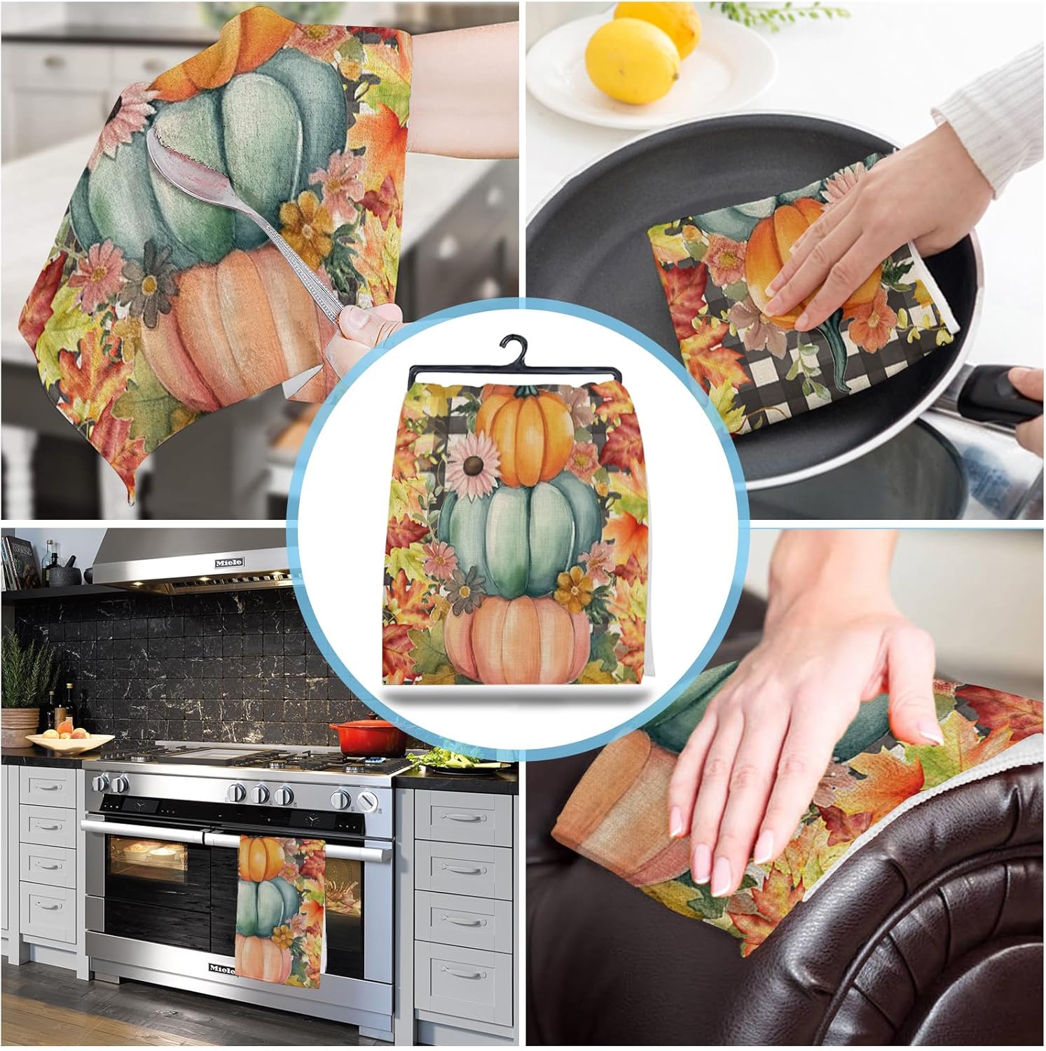 ZOE GARDEN Autumn Pumpkin Kitchen Dish Towels 18x28 Rustic Farmhouse Design 1-PC