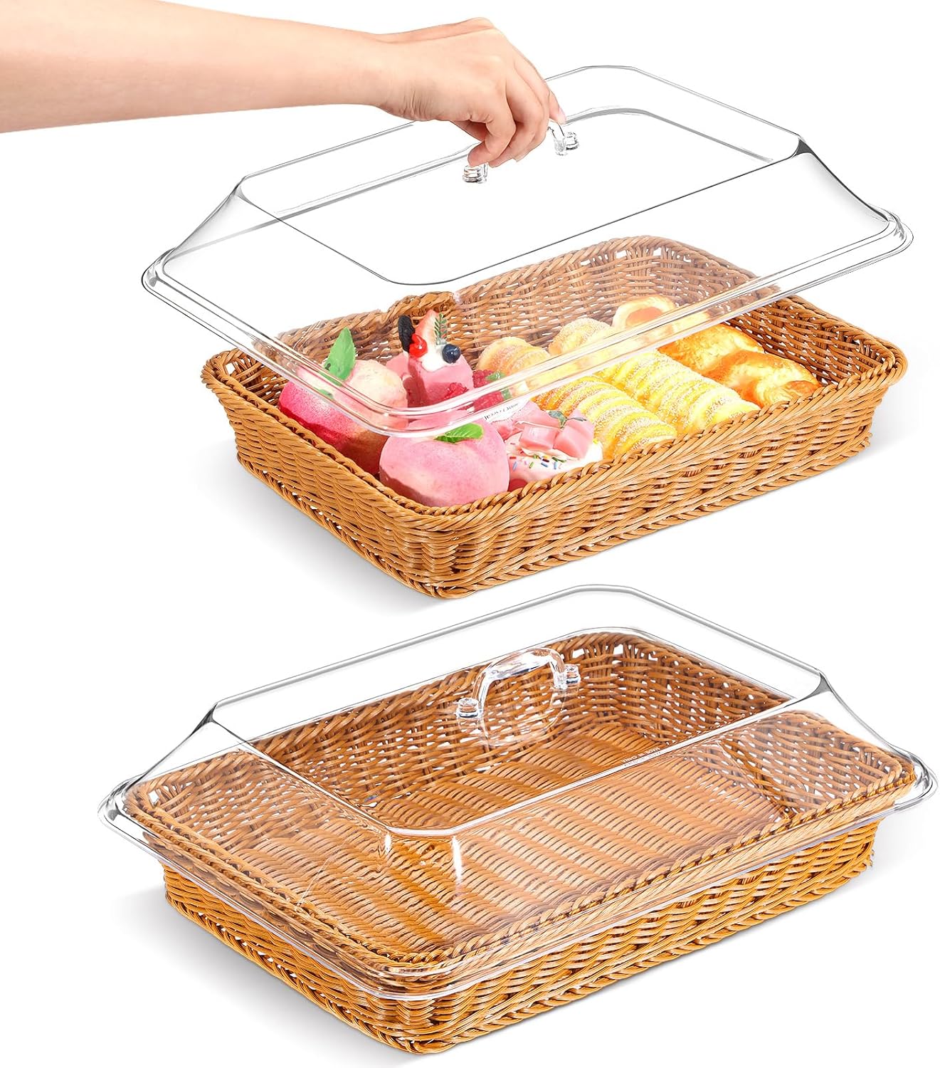 Mumufy 2 Pack Wicker Bread Basket with Acrylic Lid 1