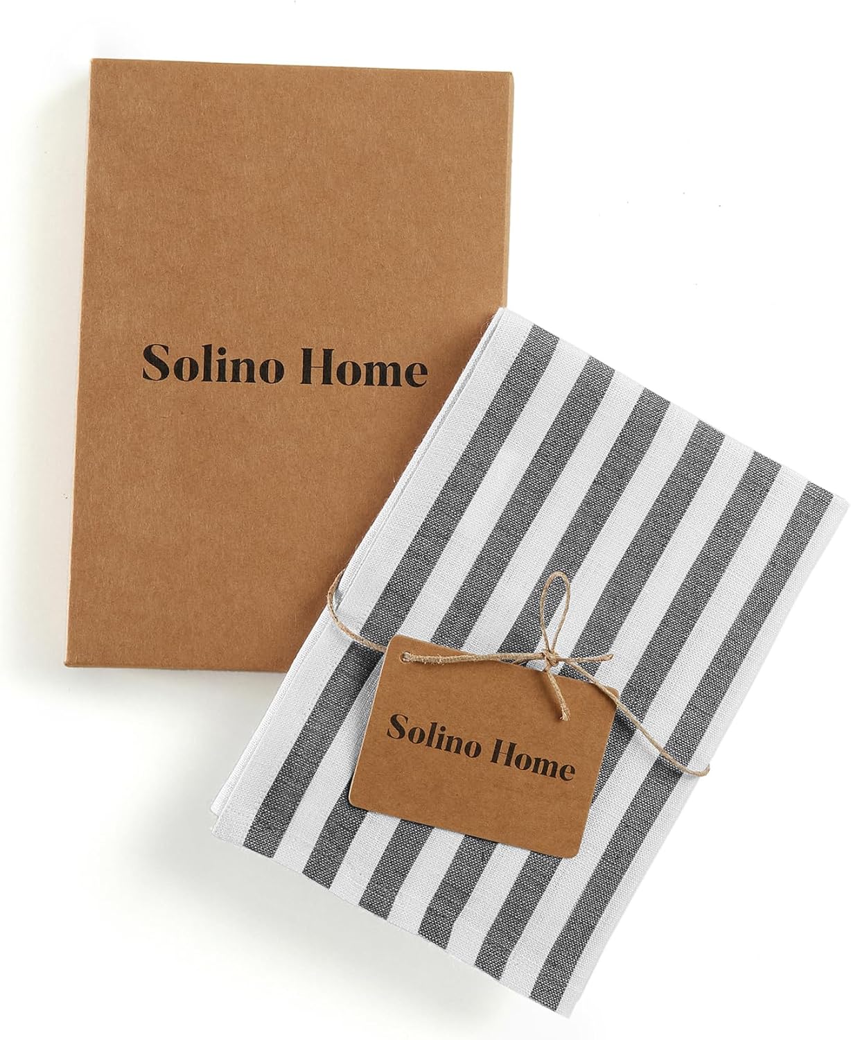Solino Home Linen Kitchen Towels Set of 2 - Black White Amalfi Stripe