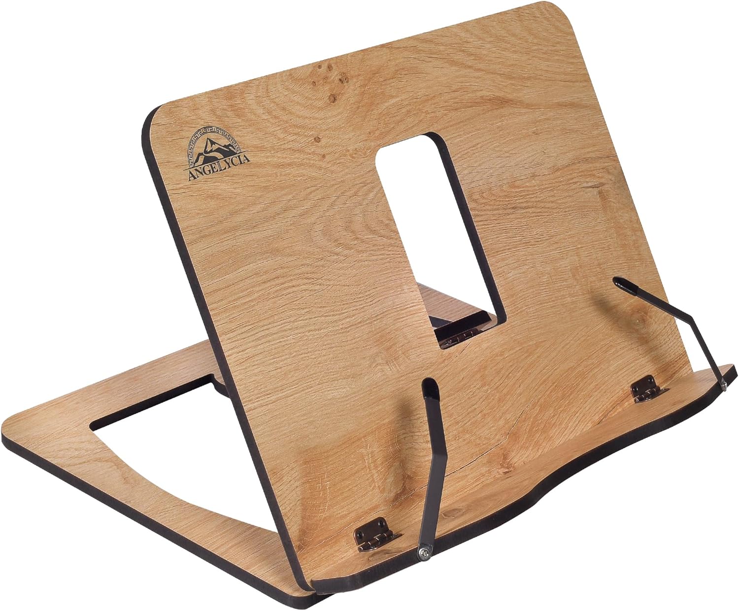 ANGELYCIA Wooden Book Stand Foldable Adjustable Oak