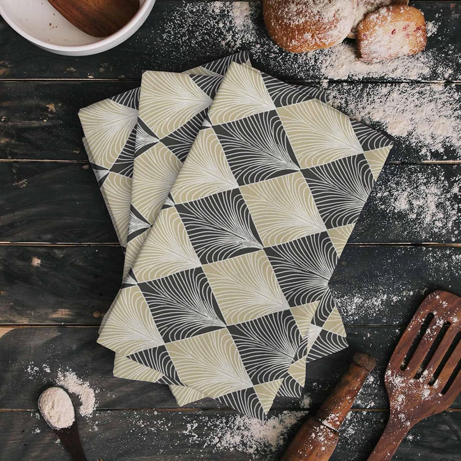 ZOE GARDEN Modern Black Yellow Geometric Dish Towels 2-PC 18x28