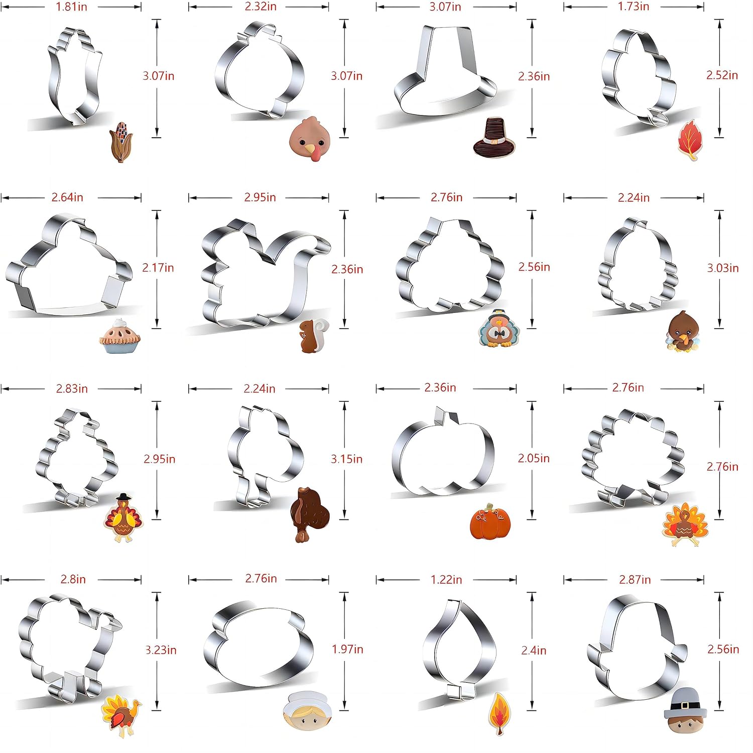 IPUDIS 16pc Stainless Steel Cookie Cutter Set with 10 Gold Cake Pads