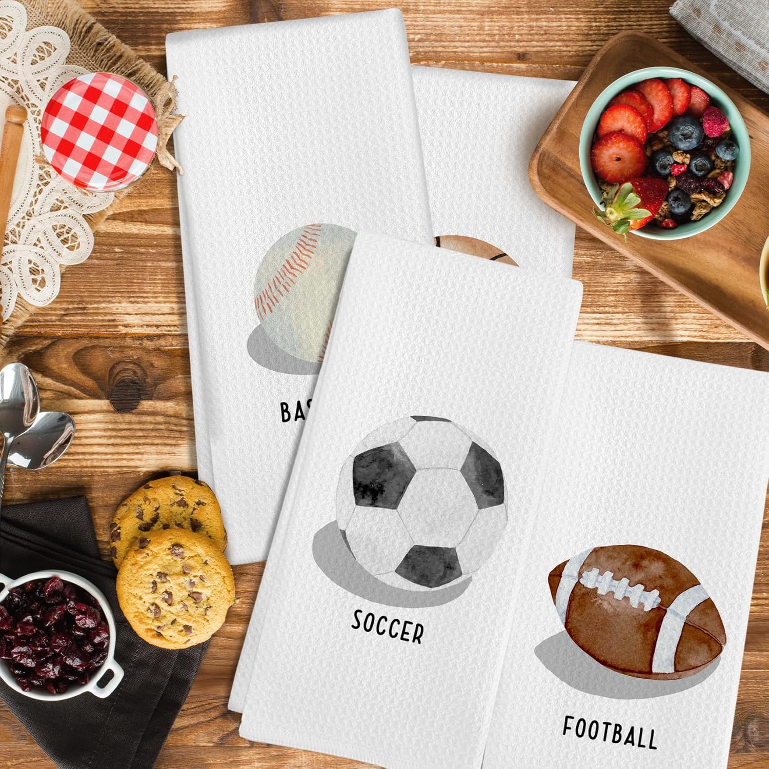 Boys Sports Towels Set of 4 - Basketball Soccer Baseball Football 16x24 Inch